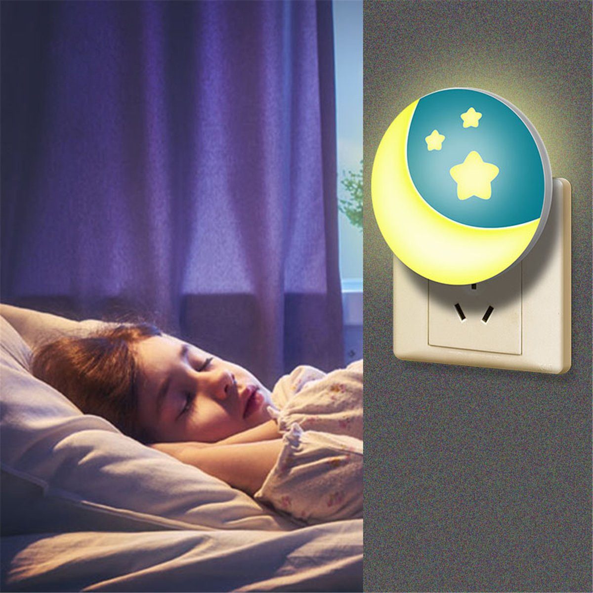 Kinder-Nachtlichtsteckdose Nachttischlampe Dämmerungssensor LED Licht Warmes 2er-Pack K&B mit