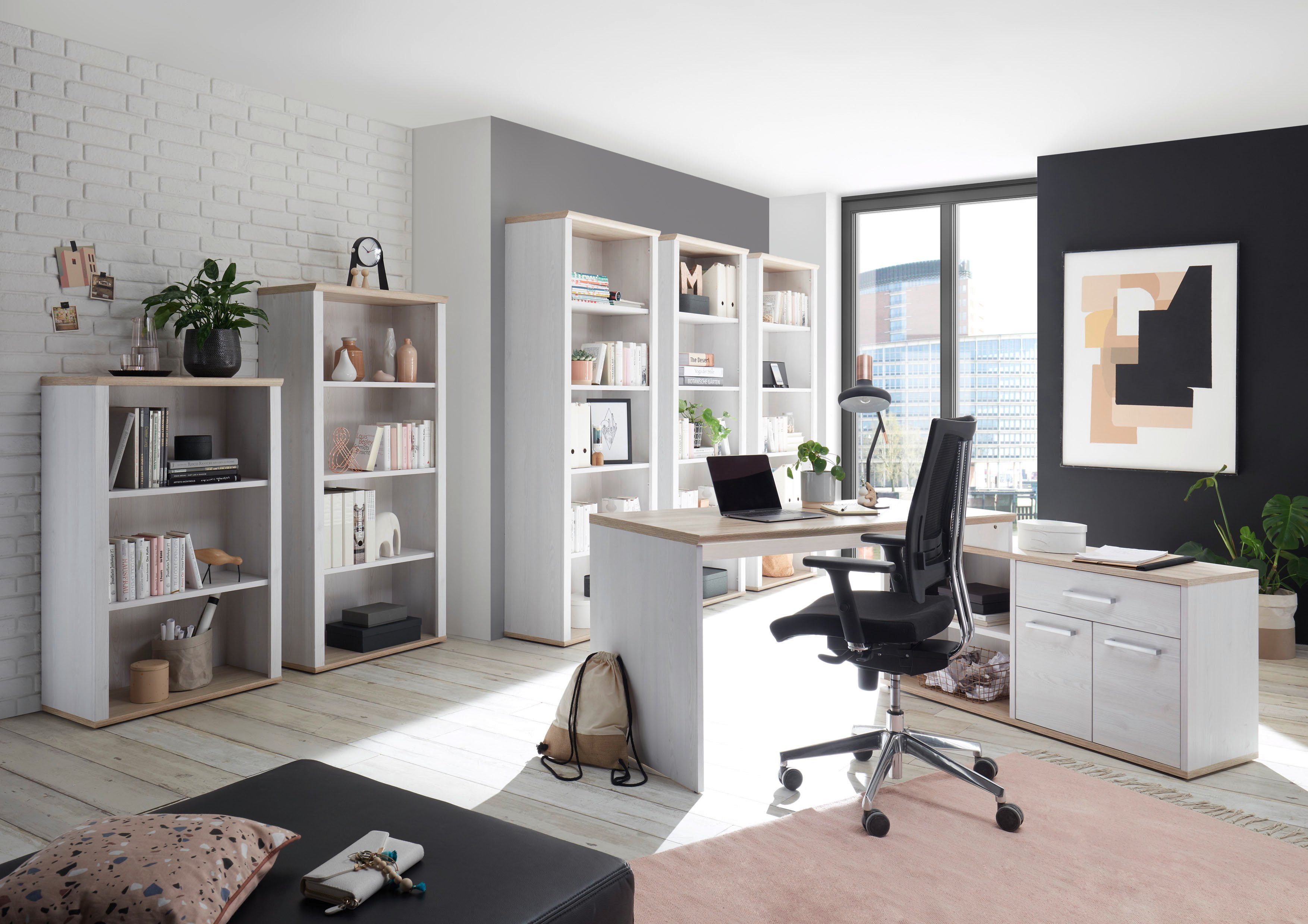 BEGA OFFICE Eckschreibtisch Romance, im Landhaustil, mit Sideboard, 140x130 cm