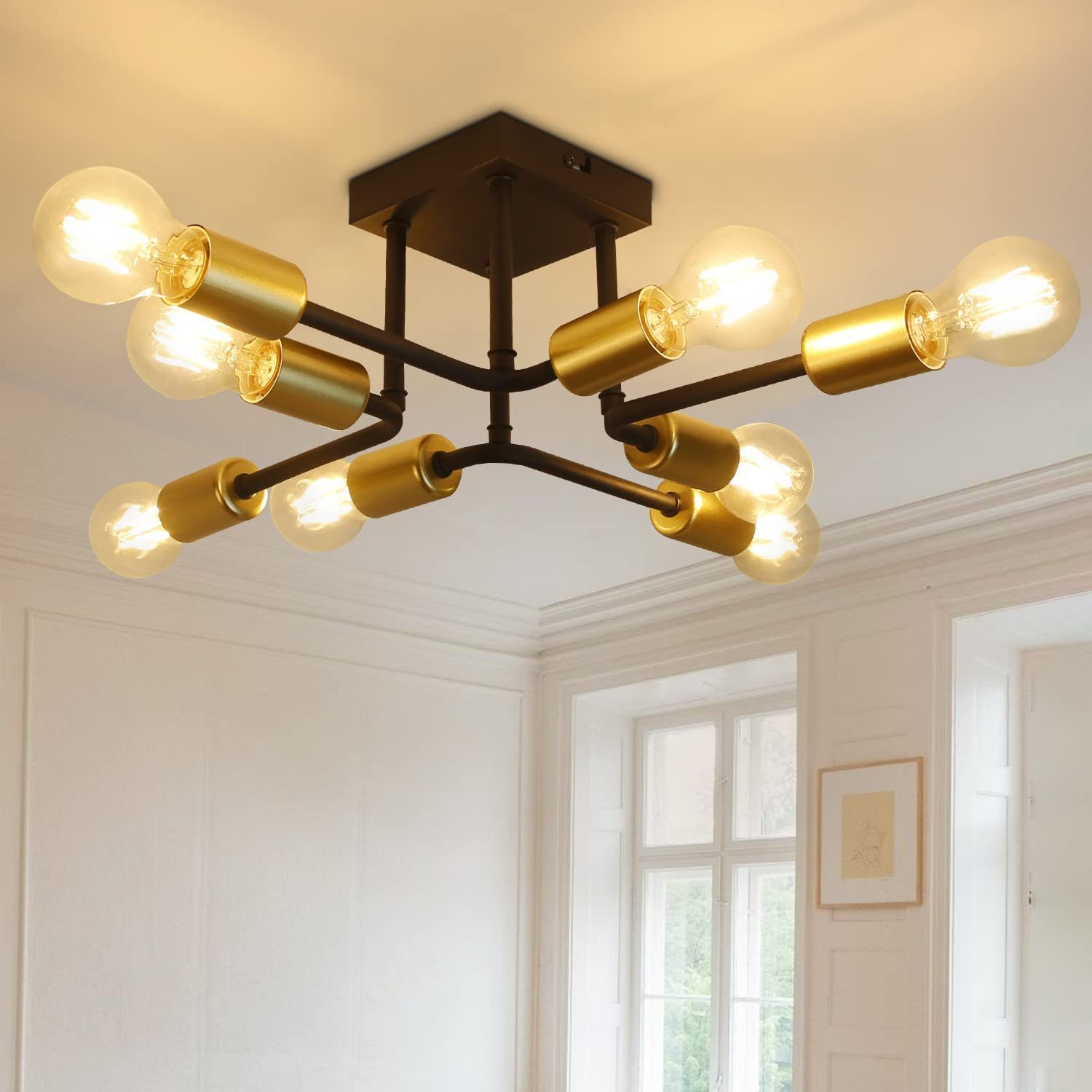 Nettlife Deckenstrahler 4/6/8 Flammig Schwarz gold Vintage E27 Modern Deckenspots Industrial, 330° DREHBAR+180°VERSTELLBAR, LED wechselbar, für Wohnzimmer Schlafzimmer Küche Gänge Esszimmer