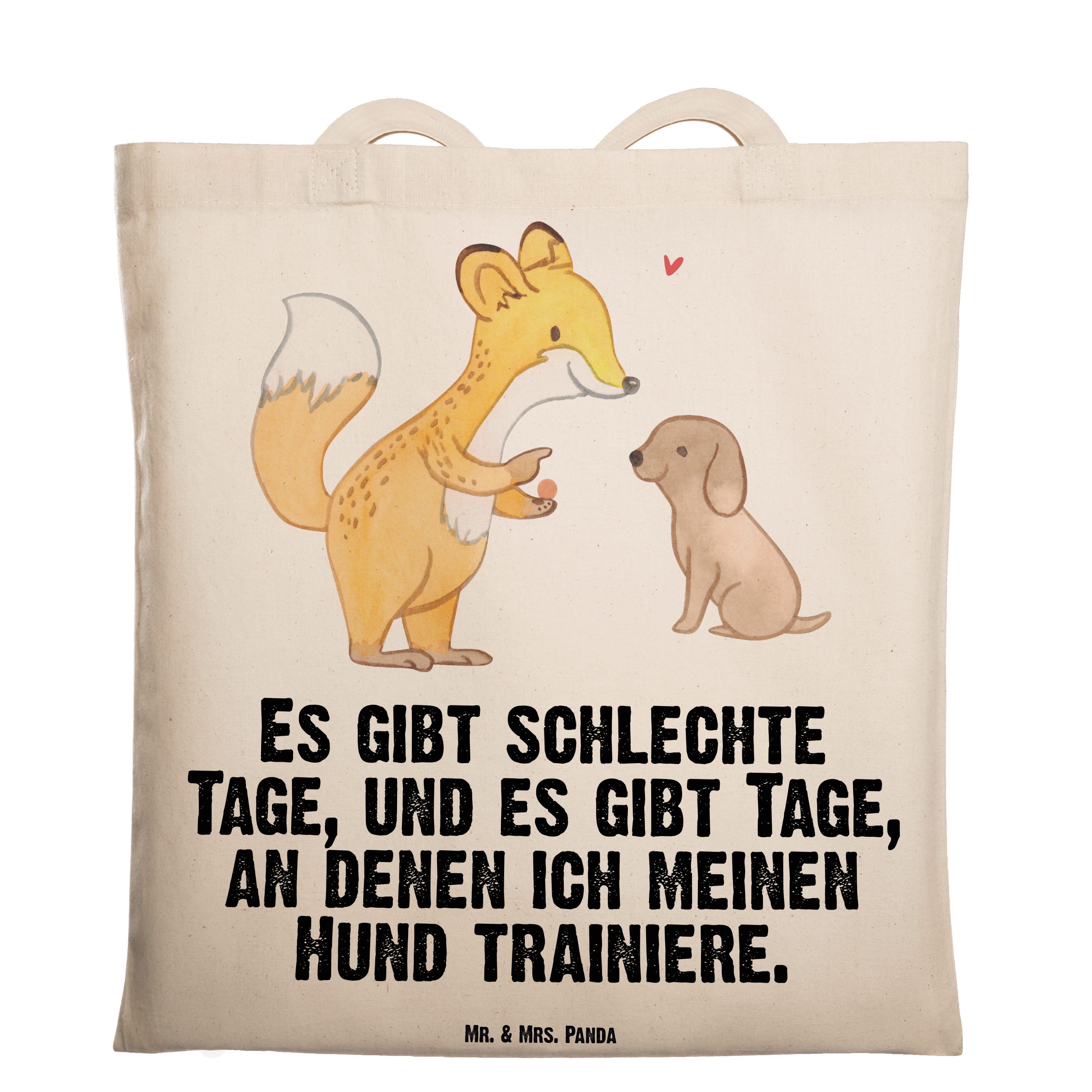 Mr. & Mrs. Panda Tragetasche Fuchs Hundetraining Tage - Transparent - Geschenk, Danke, Einkaufstas (1-tlg)