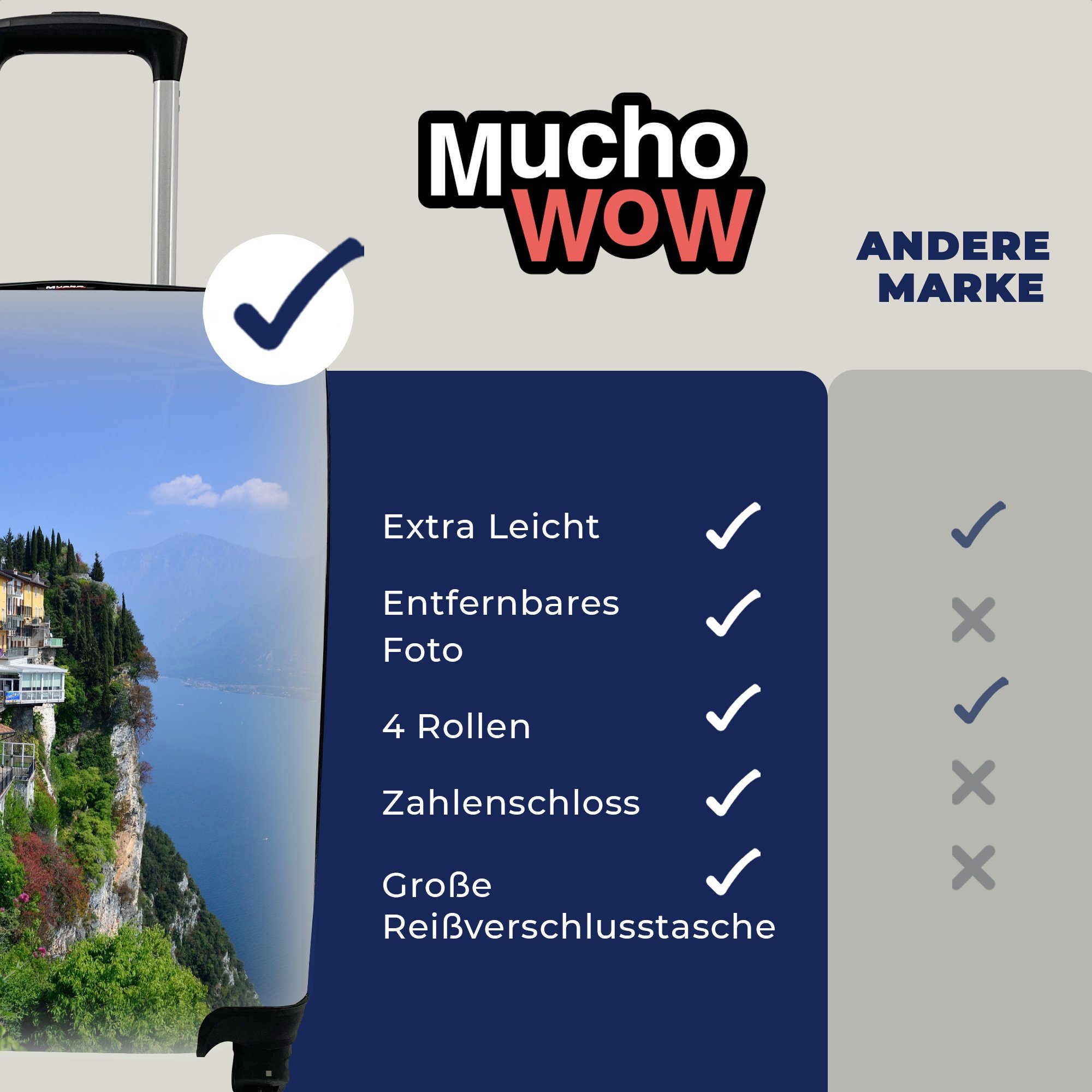 MuchoWow Haus, 4 Ferien, Trolley, Handgepäckkoffer Rollen, - Gardasee - für Handgepäck Berg mit Reisekoffer Reisetasche rollen,