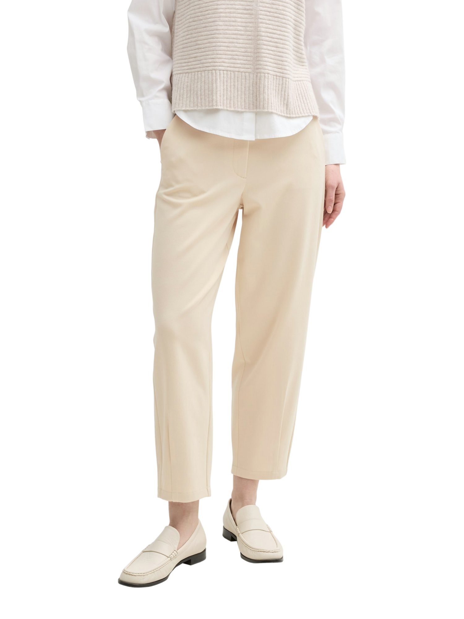 TOM TAILOR 7/8-Hose H natur, Casual, Polyester, Unifarben, Loose Fit, Mittel