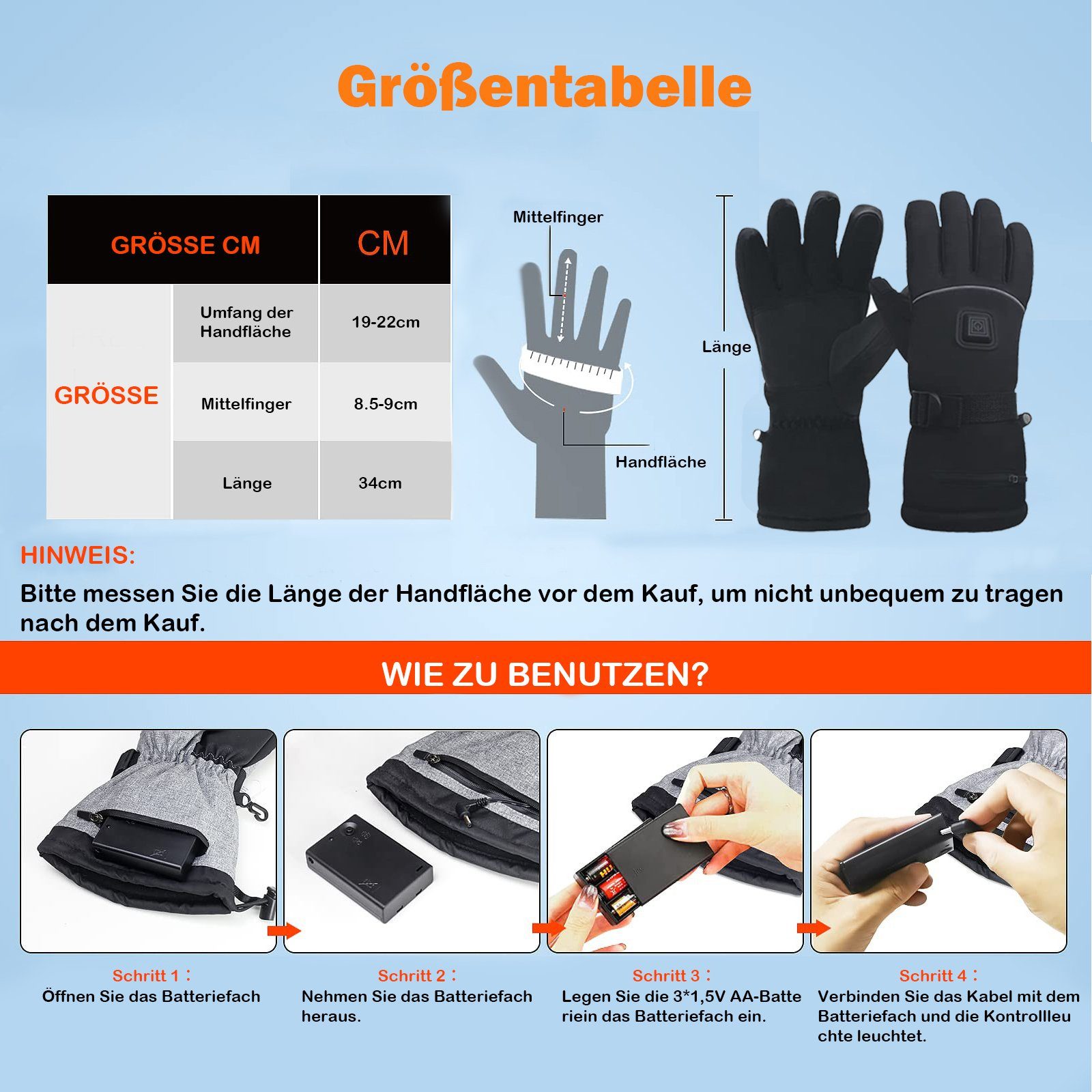 BTTO Hsch. Fahrradhandschuhe Winter Handschuhe Beheizte 3AA-Batterie Touchscreen-Handschuhe Wasser Sporthandschuhe 3 Temperatur Thermo Handschuhe für Damen&Herren