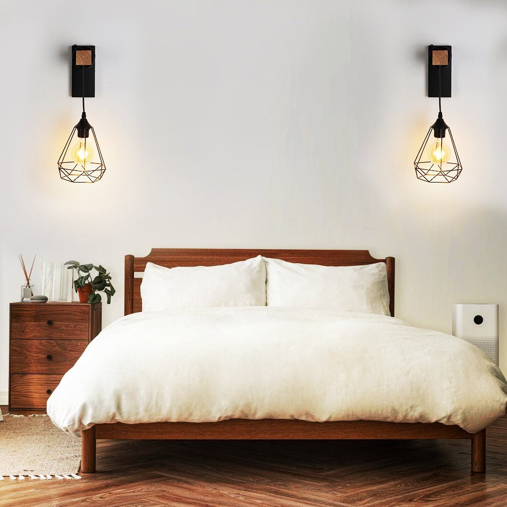 Wandleuchte Wandleuchte Glühbirne Holz, Stahl aus Wandleuchte Industrial Lampe LETGOSPT Warmweiß, wechselbar, und Höhenverstellbar Pendellampe Innen, Retro Innen, LED Fassung E27 mit E27,