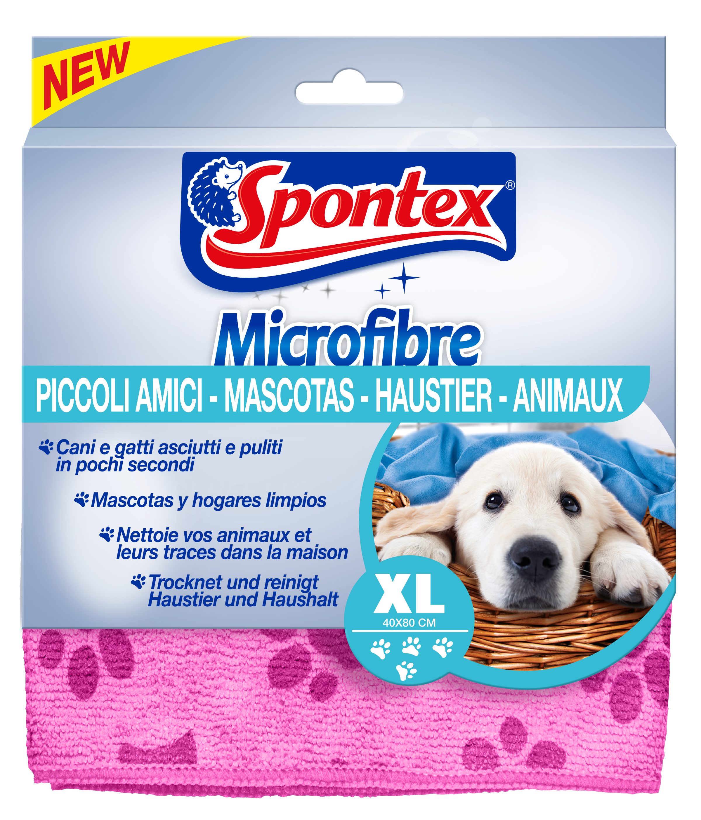 SPONTEX 19700127, Microfibre Haustier XL Reinigungstuch Mikrofasertuch (reinigt und trocknet Spuren und Unreinheiten ihres Haustieres)