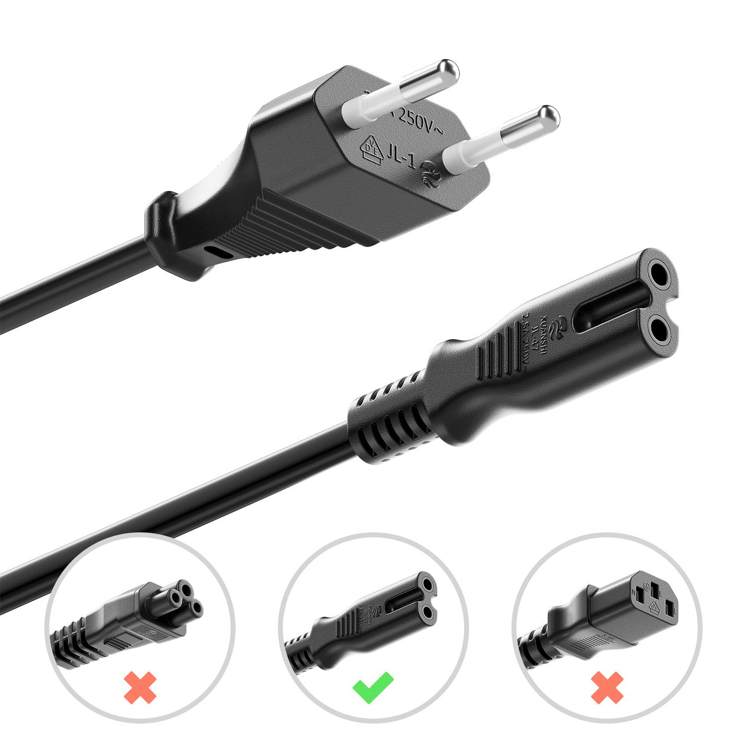 deleyCON deleyCON 6m Netzkabel Stromkabel Eurostecker - C7 Buchse Stromkabel