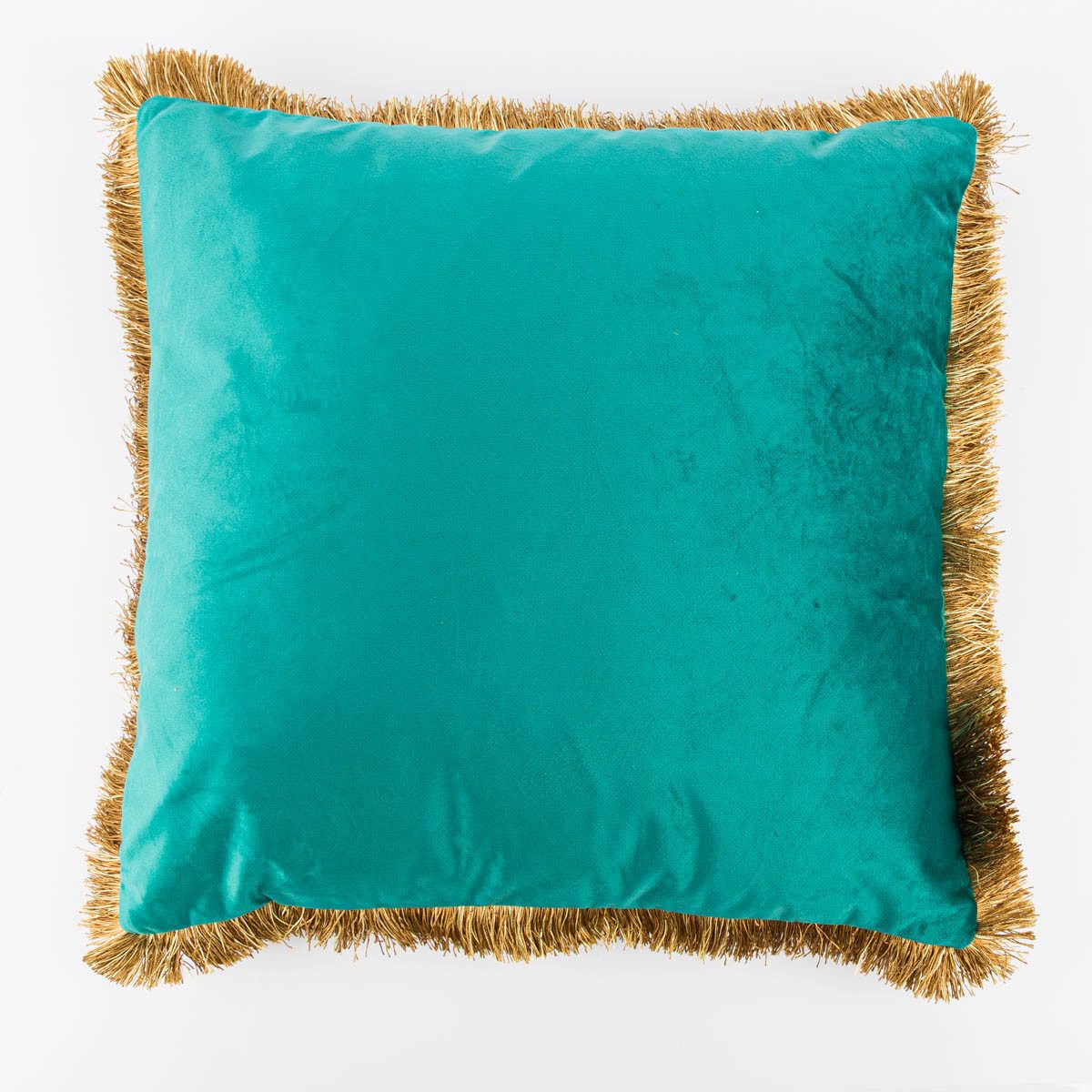 SCHÖNER LEBEN. Dekokissen Kissen Samtoptik mit Fransenrand türkis gold 45x45cm