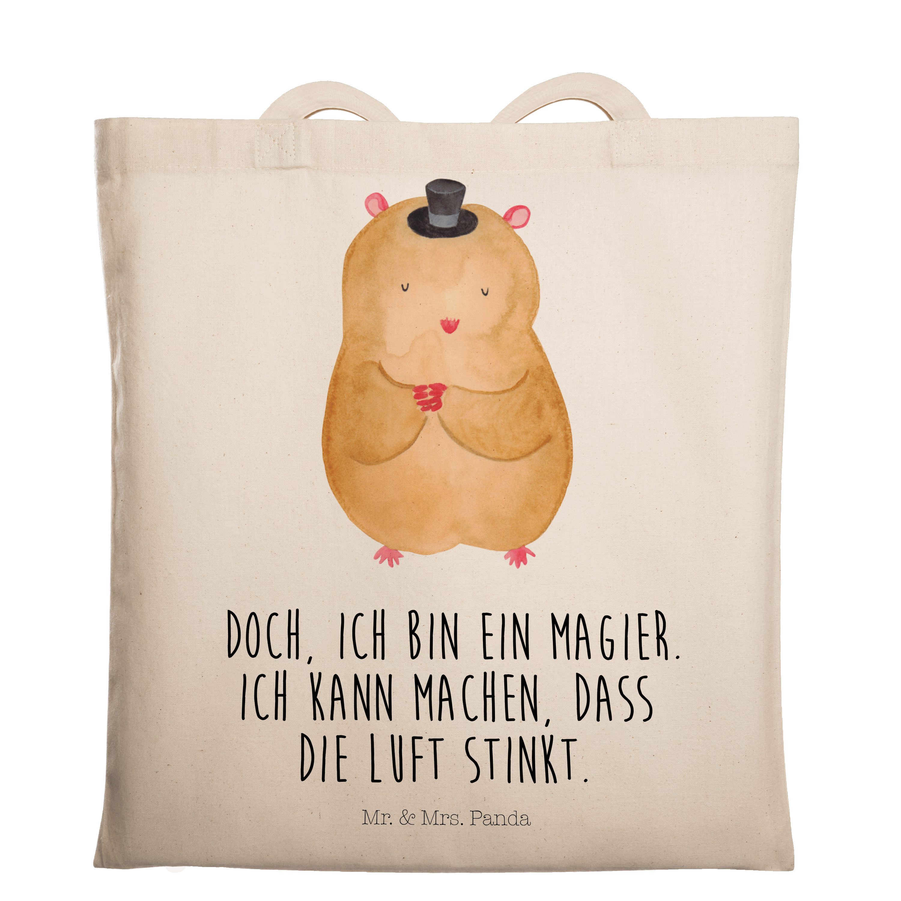 Mr. & Mrs. Panda Tragetasche Hamster mit Hut - Transparent - Geschenk, lustige Sprüche, Jutebeutel (1-tlg)