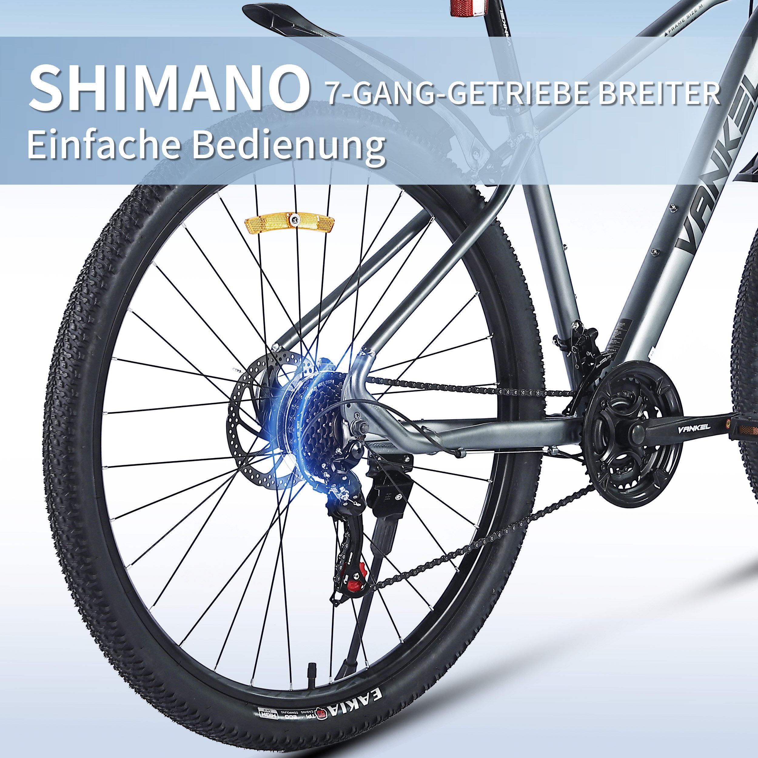 Vankel Mountainbike 2.35*29'' Breitreifen MTB Fahrrad mit Doppelsystem für Damen Herrn, Shimano Shimano Tourney RD-TZ50 Schaltwerk, MTB 21-Gang Shimano Schaltwerk, Kettenschaltung, Scheibenbremsen
