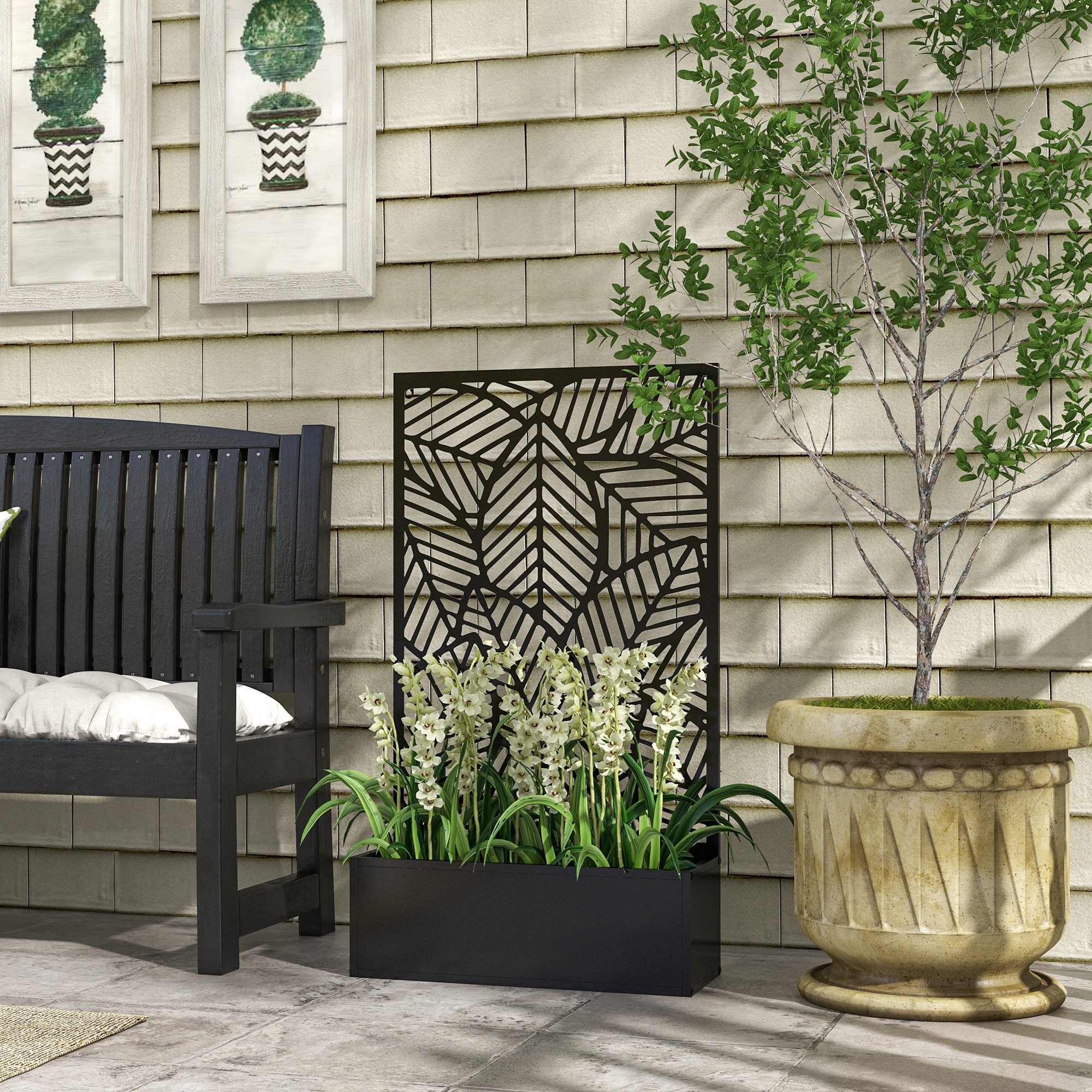 Outsunny Hochbeet wandmontage, aus Metall (Pflanzkasten, 1 St., Gemüsebeet), 61 x 23 x 113cm für Garten Balkon Terrasse