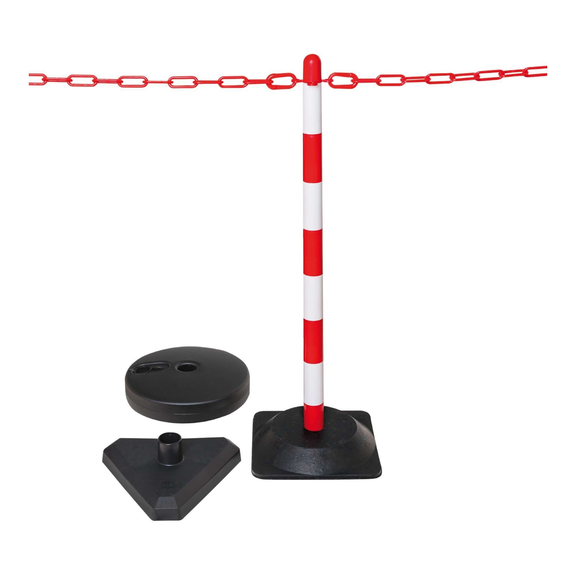 Moravia Absperrpfosten Moravia Kettenständer Set mit Dreiecksfuß rot/weiß 10 m Kette + 10 Ver
