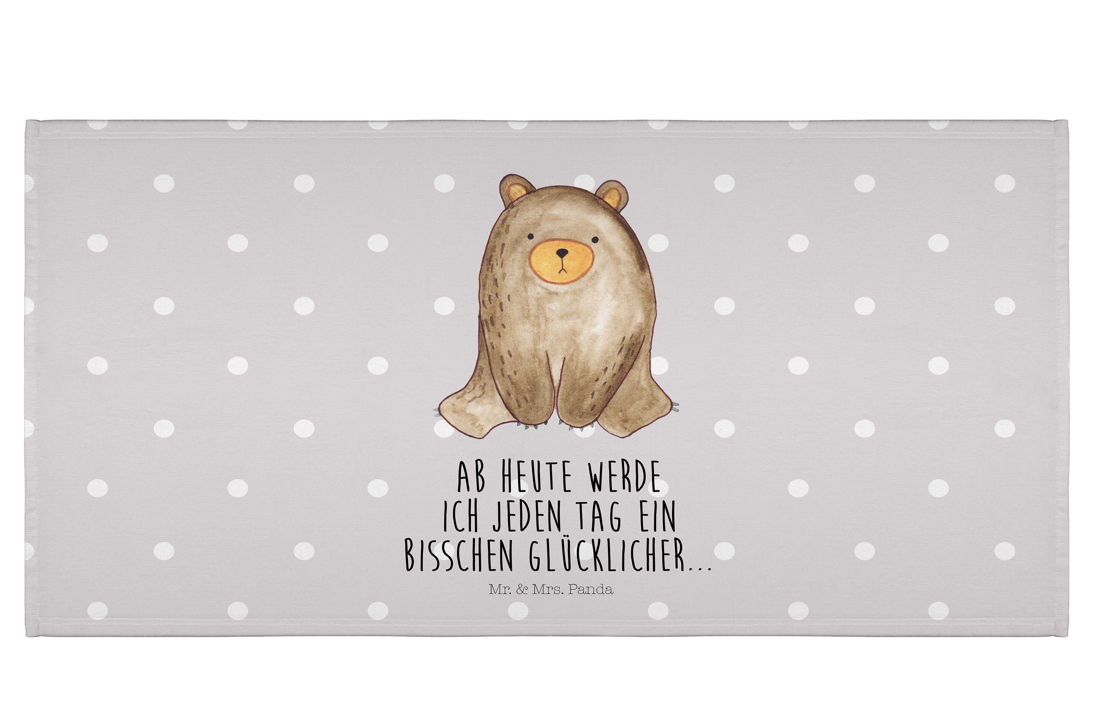 Mr. & Mrs. Panda Handtuch Bär sitzend - Grau Pastell - Geschenk, groß, Badezimmer, Handtücher, (1-St)