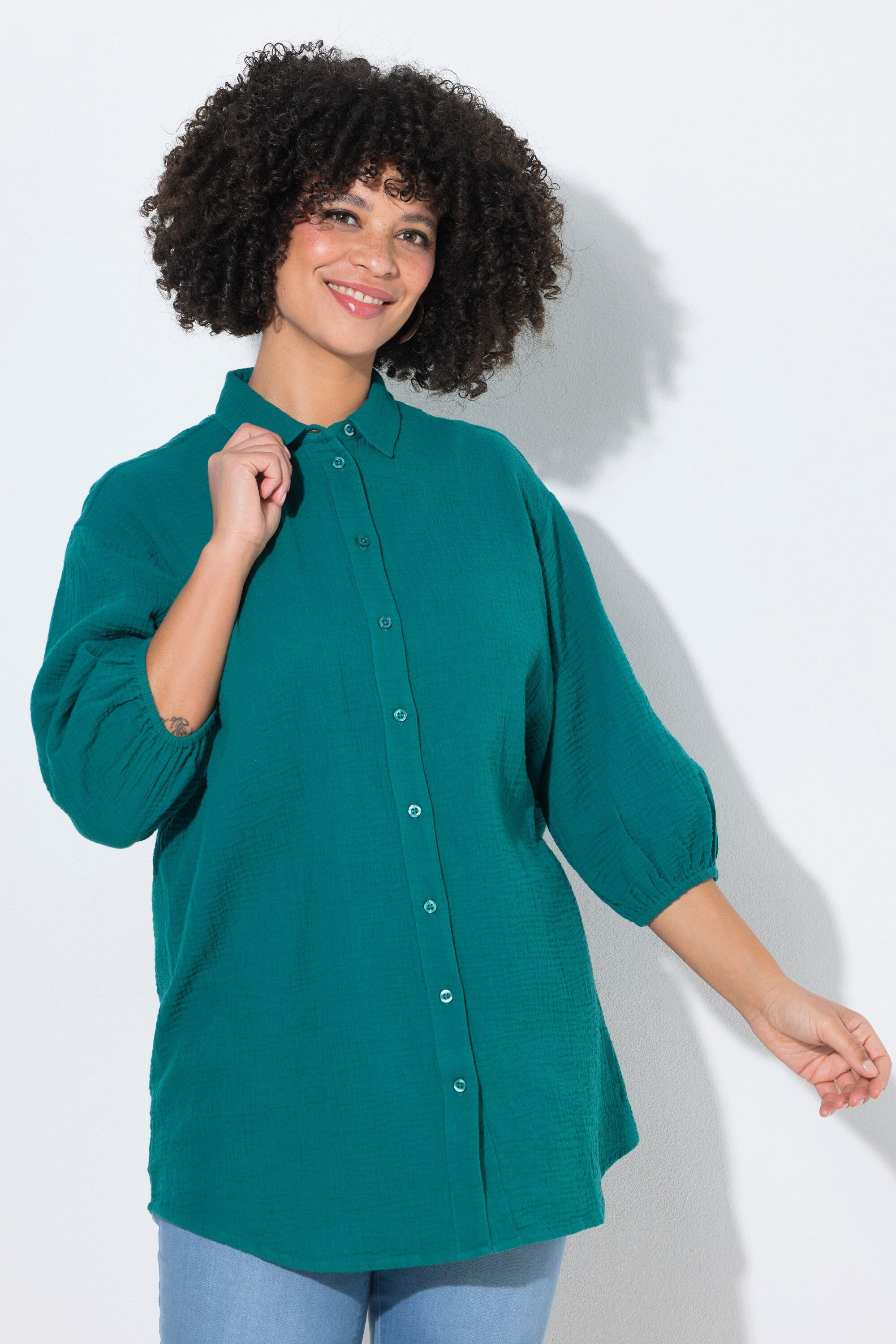 Angel of Style Hemdbluse Hemdbluse oversized Musselin 3/4-Ärmel