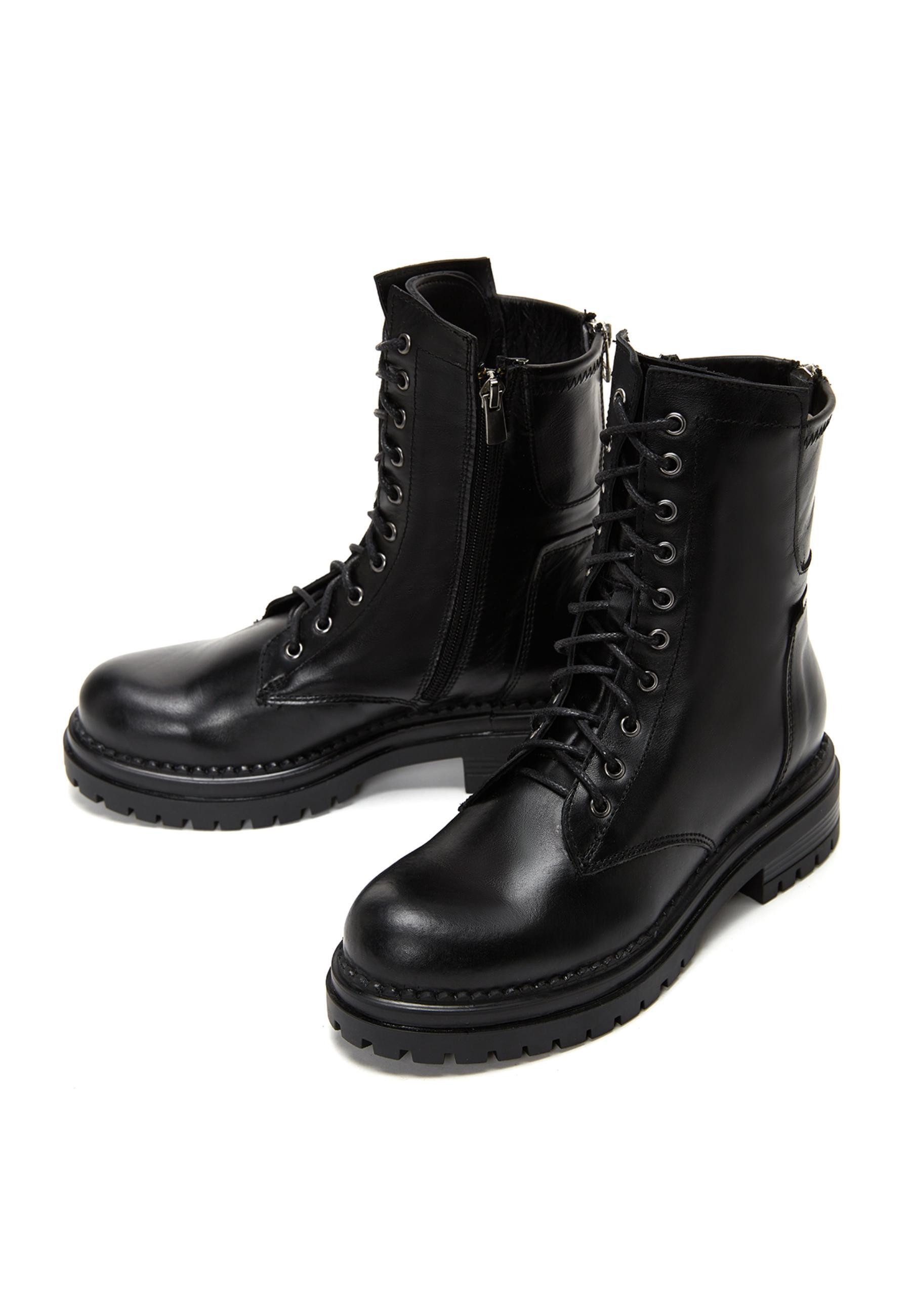 Derimod Militär Stiefeletten aus Leder Ankleboots Schnürsenkel, Lederfutter, TPU Sohle, Absatz 3 cm