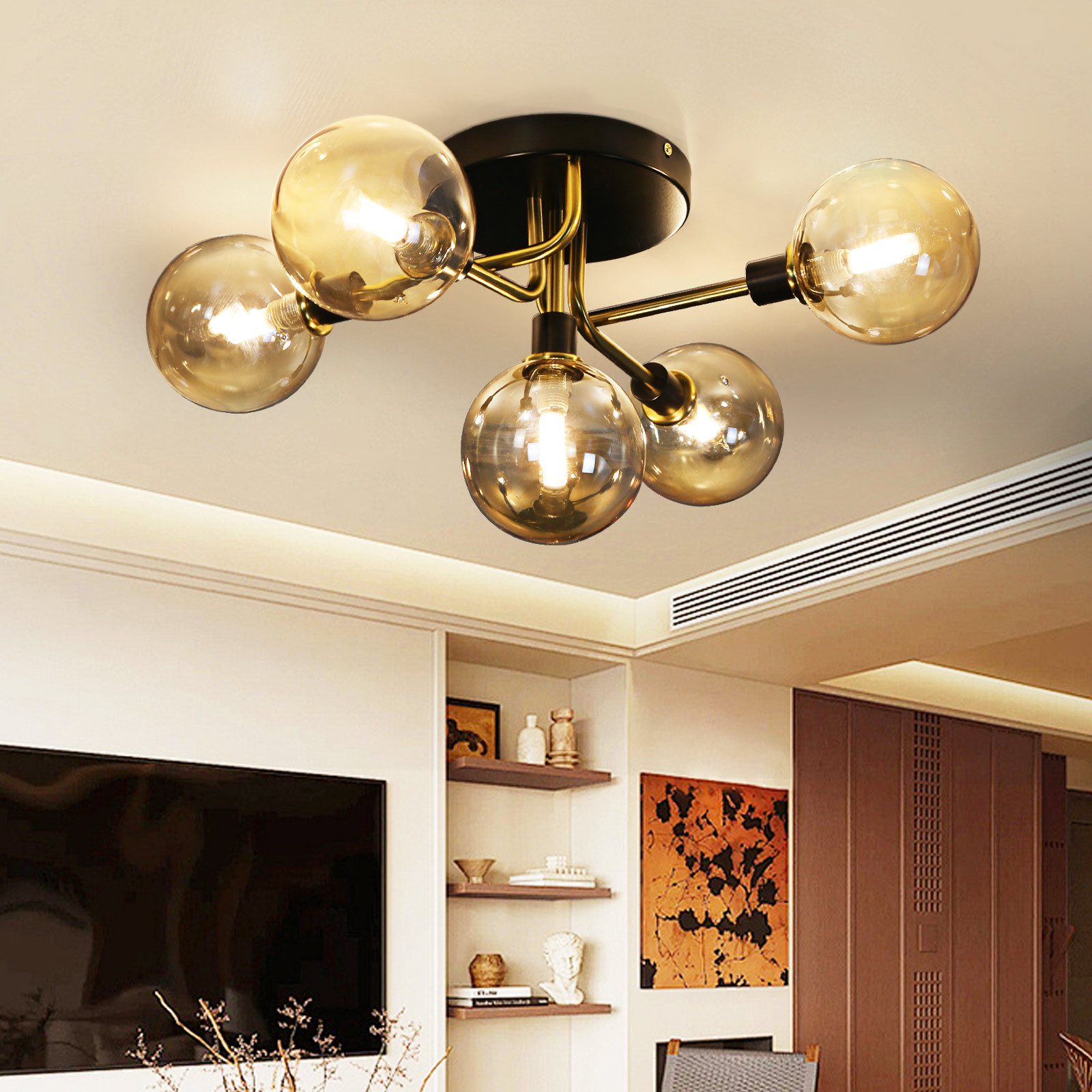 Nettlife LED Deckenleuchte Glas Wohnzimmer 5 Flammig 25W 67CM Deckenlampe, günstig online kaufen