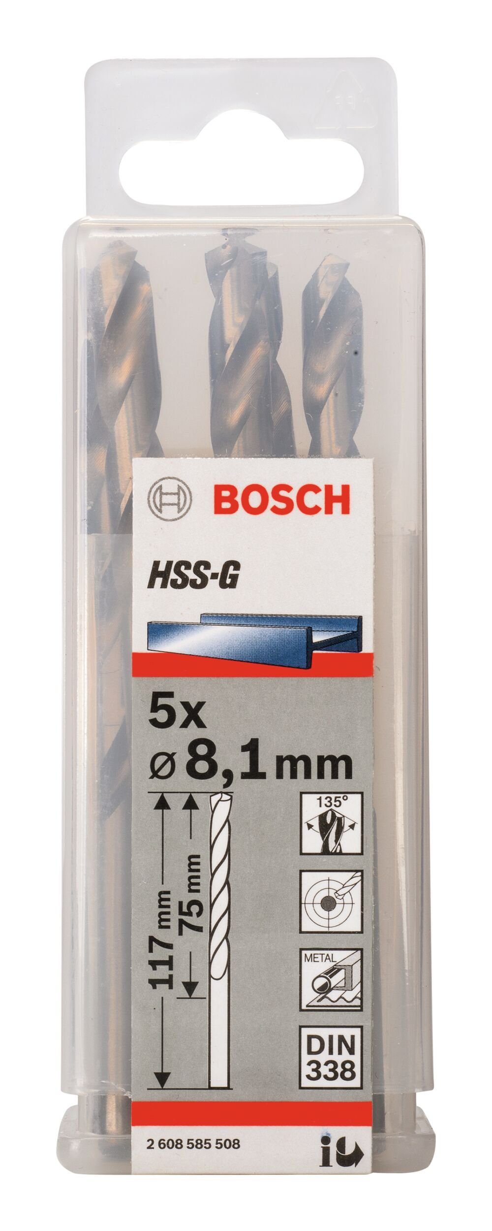 5er-Pack mm x - (5 Metallbohrer, HSS-G Stück), 338) - BOSCH 75 (DIN 8,1 117 x