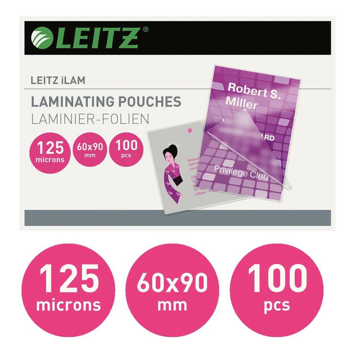 LEITZ Laminierfolie iLAM, 125 µm, 100 St., 90x60 mm, 125 mic, glänzend
