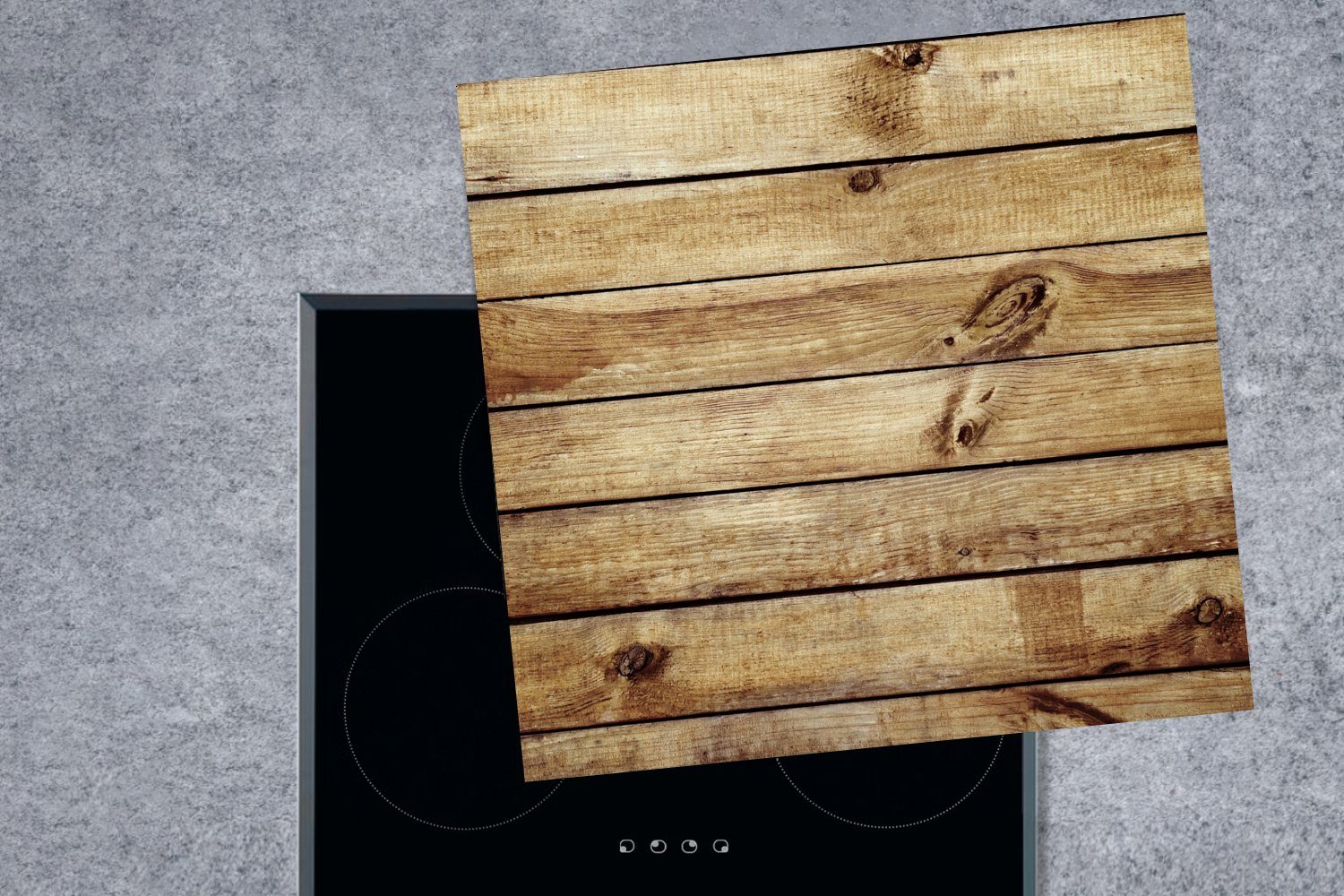 - 78x78 küche Herdblende-/Abdeckplatte (1 - für Arbeitsplatte MuchoWow Vinyl, Ceranfeldabdeckung, cm, Regale Rustikal, tlg), Holz
