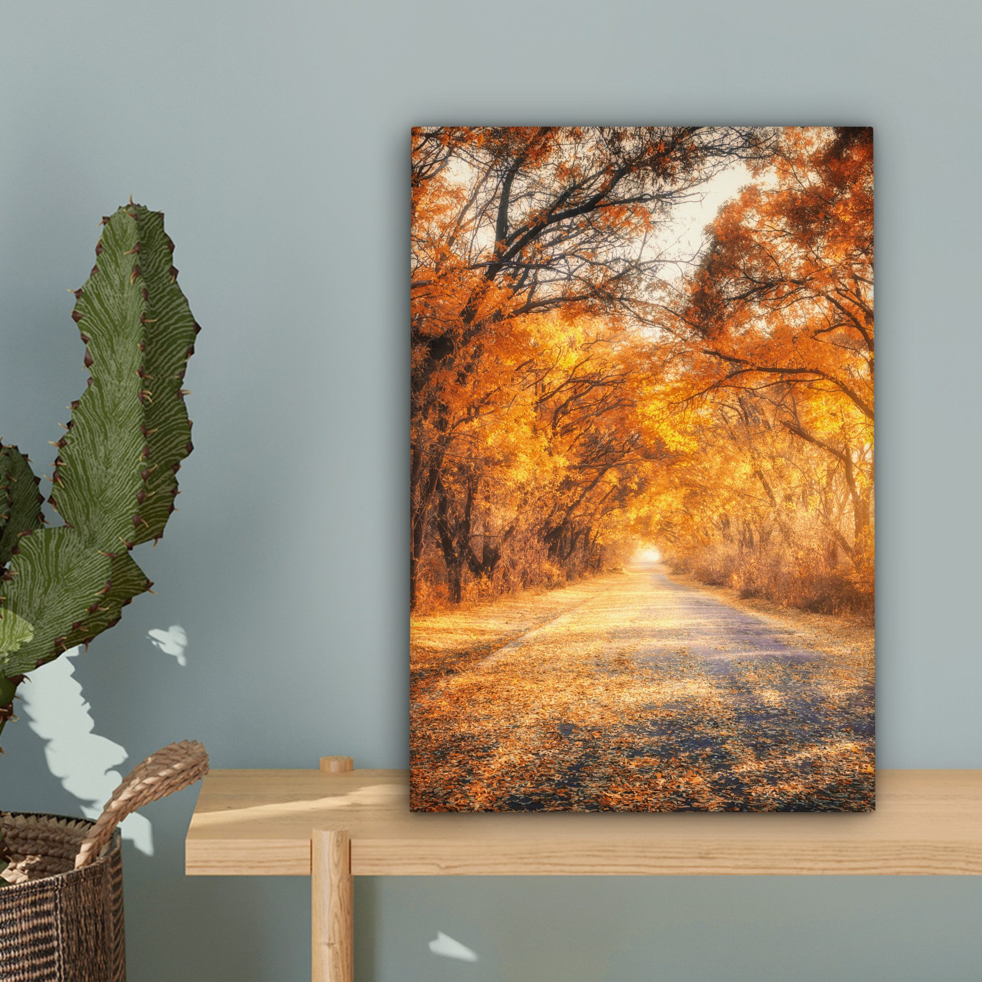 OneMillionCanvasses® Leinwandbild Wald - Herbst - Bäume - Weg - Natur, Fotodruck (1 St), Leinwand Canvas Wandbild, Wanddekoration 20x30 cm – Bild 5 von 5