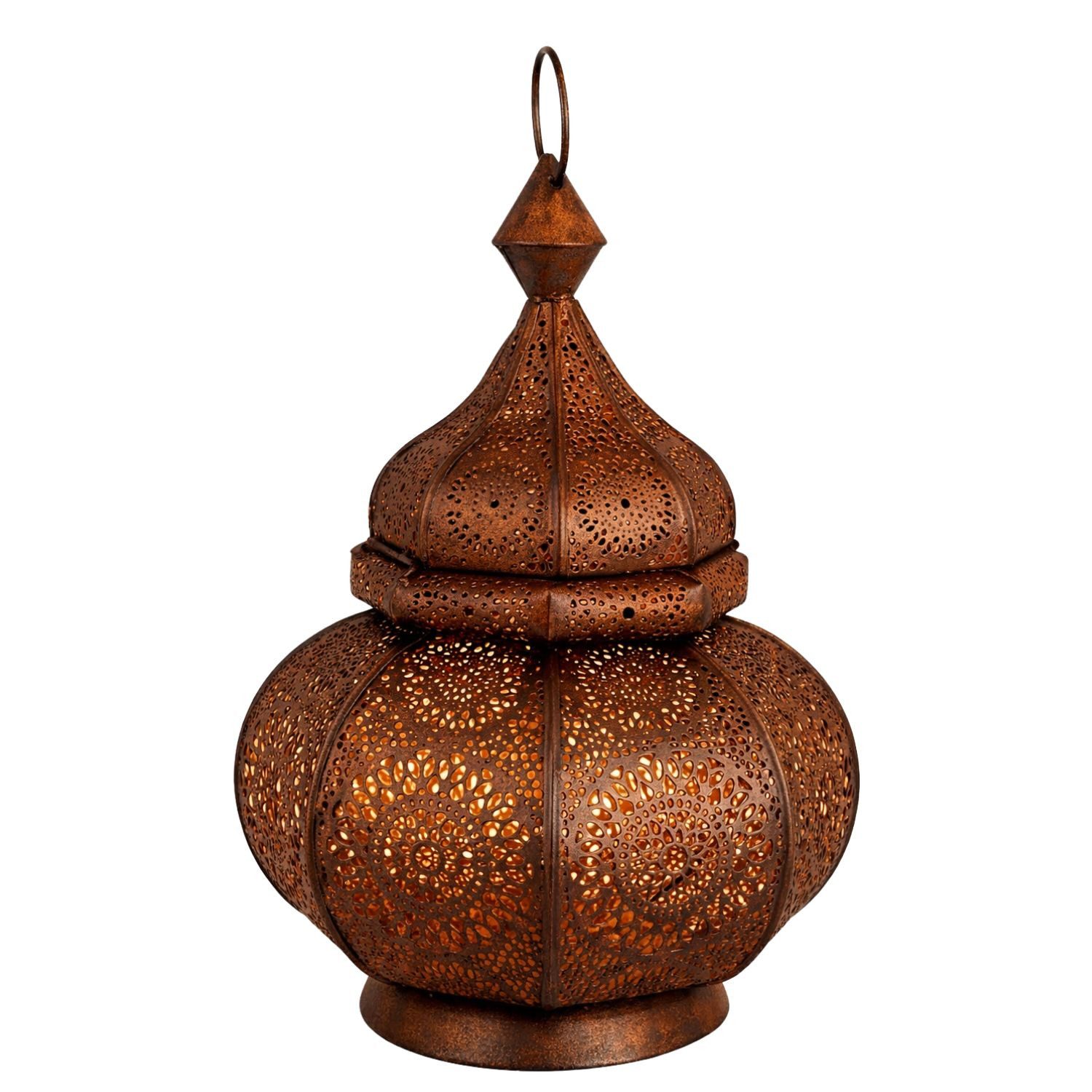 Marrakesch Orient & Mediterran Interior Teelichthalter Orientalisches Metall-Windlicht Lamis handgefertigt, Rost/Kupfer 30 cm (1 St), Handarbeit