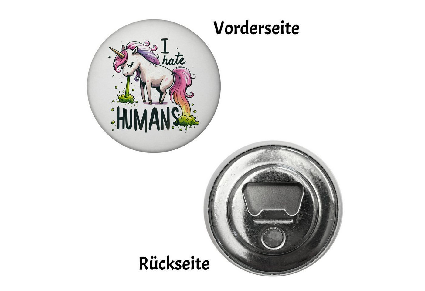 Thumbnail - speecheese Magnet Kotzendes Einhorn Magnet mit Flaschenöffner rund Spruch I hate Humans