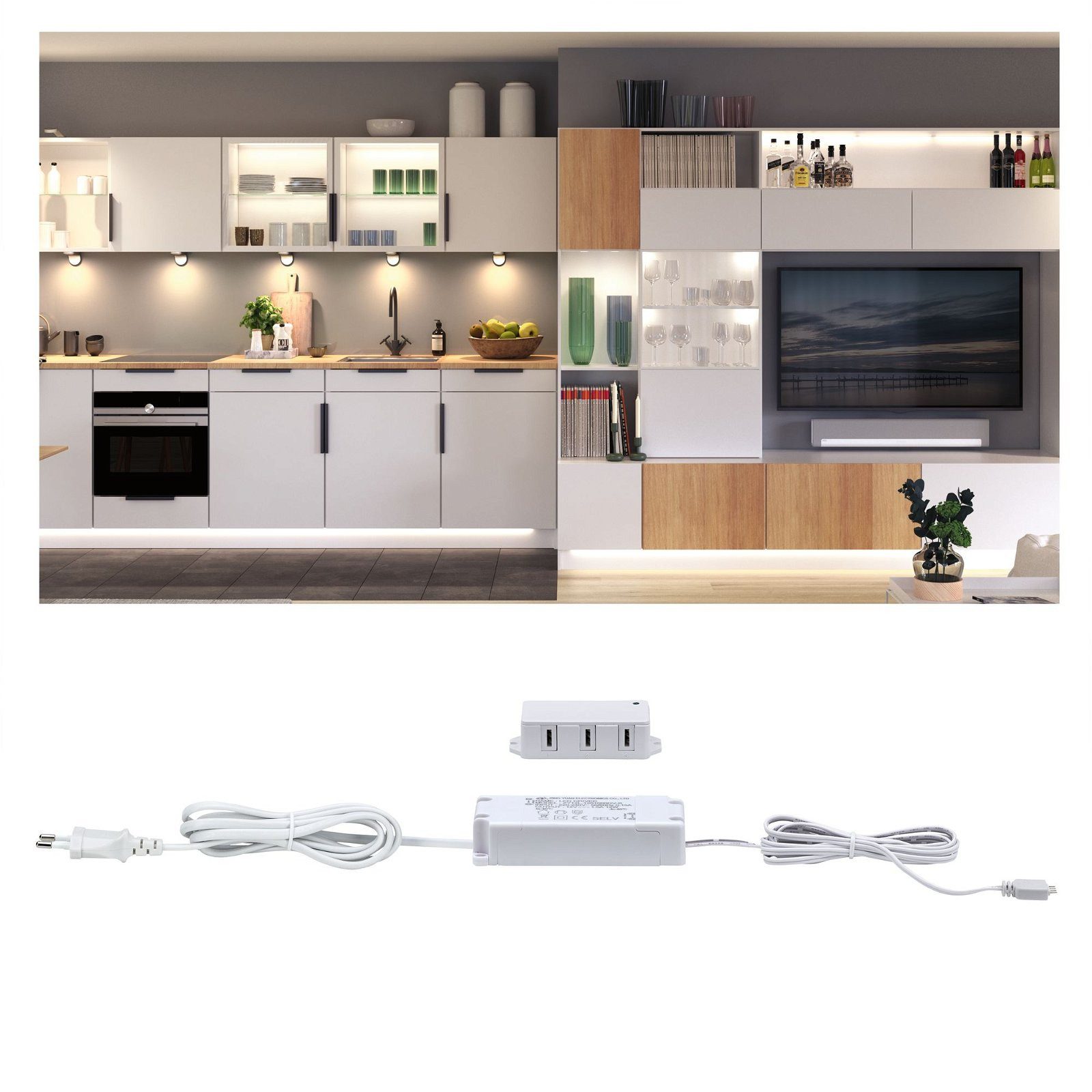 Paulmann Unterschrankleuchte Clever Connect Trafo max.12W 12V DC incl 3fach Verteiler Weiß, ohne Leuchtmittel