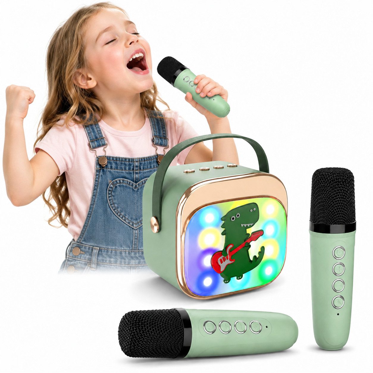 Fyrove Kinder Karaoke Lautsprecher mit 2 Mikrofonen, Bluetooth 5.3 & LED Lautsprecher Kabelloses Karaoke-Set mit DSP-Klang (5 Stimmeffekten, LED-Lichtshow und 10 Stunden Spielzeit, ideal für Kinderpartys, Geburtstage und Familienunterhaltung)