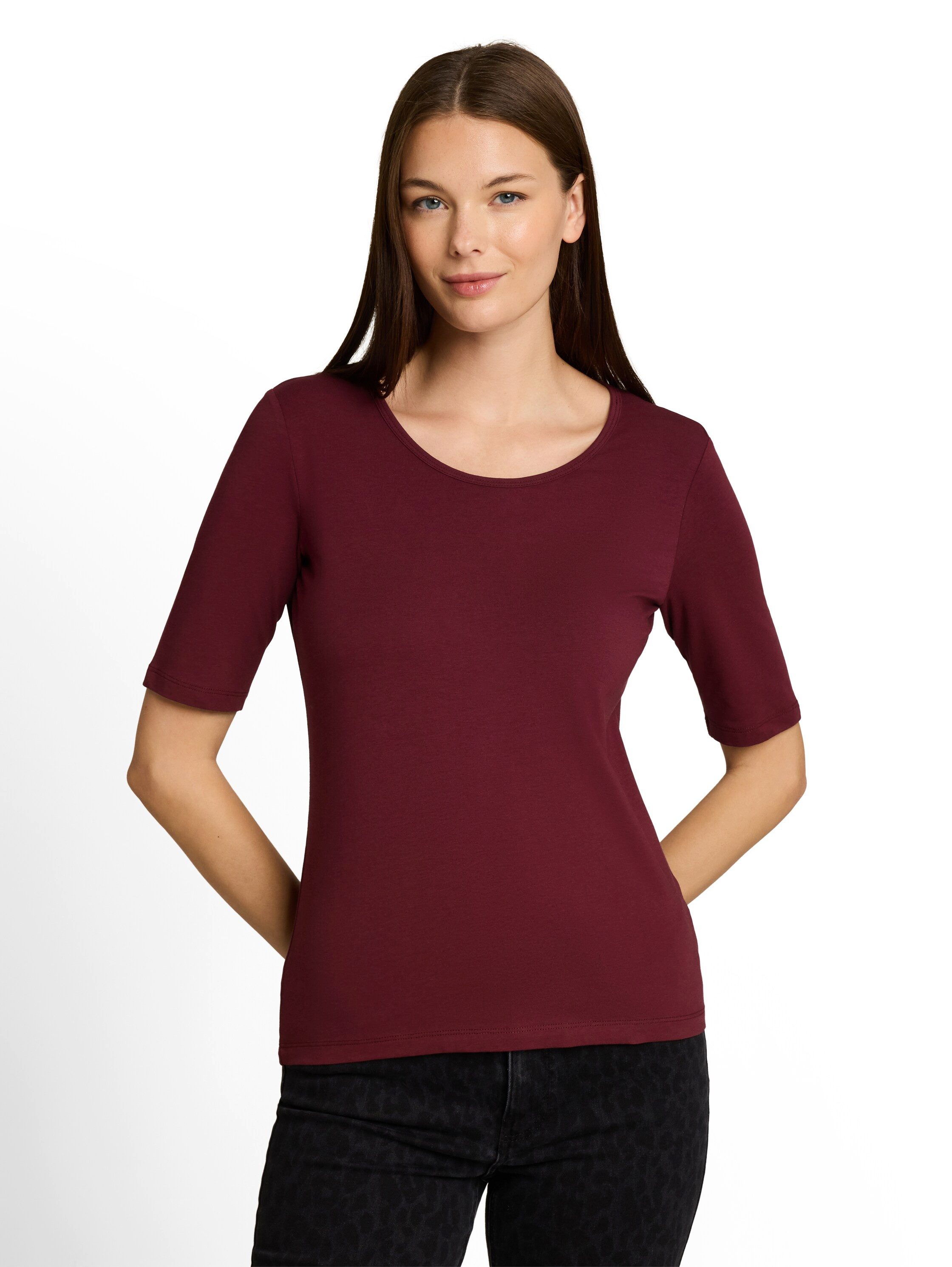 TOM TAILOR T-Shirt Sommershirt mit tiefem Rundhalsausschnitt, unifarben