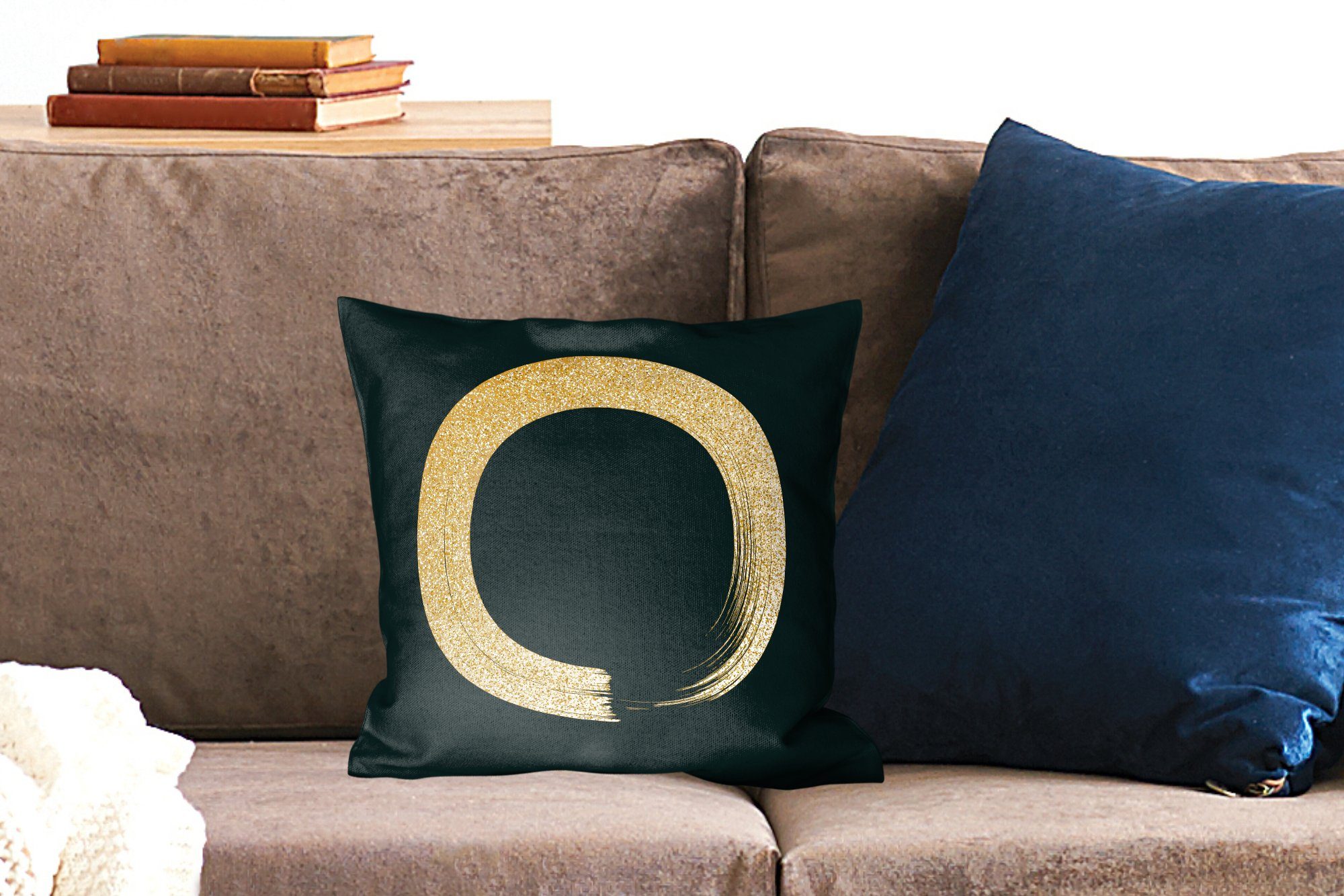 Deko, mit Dekokissen Kreis goldenem auf schwarzem Hintergrund, aus Sofakissen Zierkissen Wohzimmer, Glitter Schlafzimmer, MuchoWow Füllung für