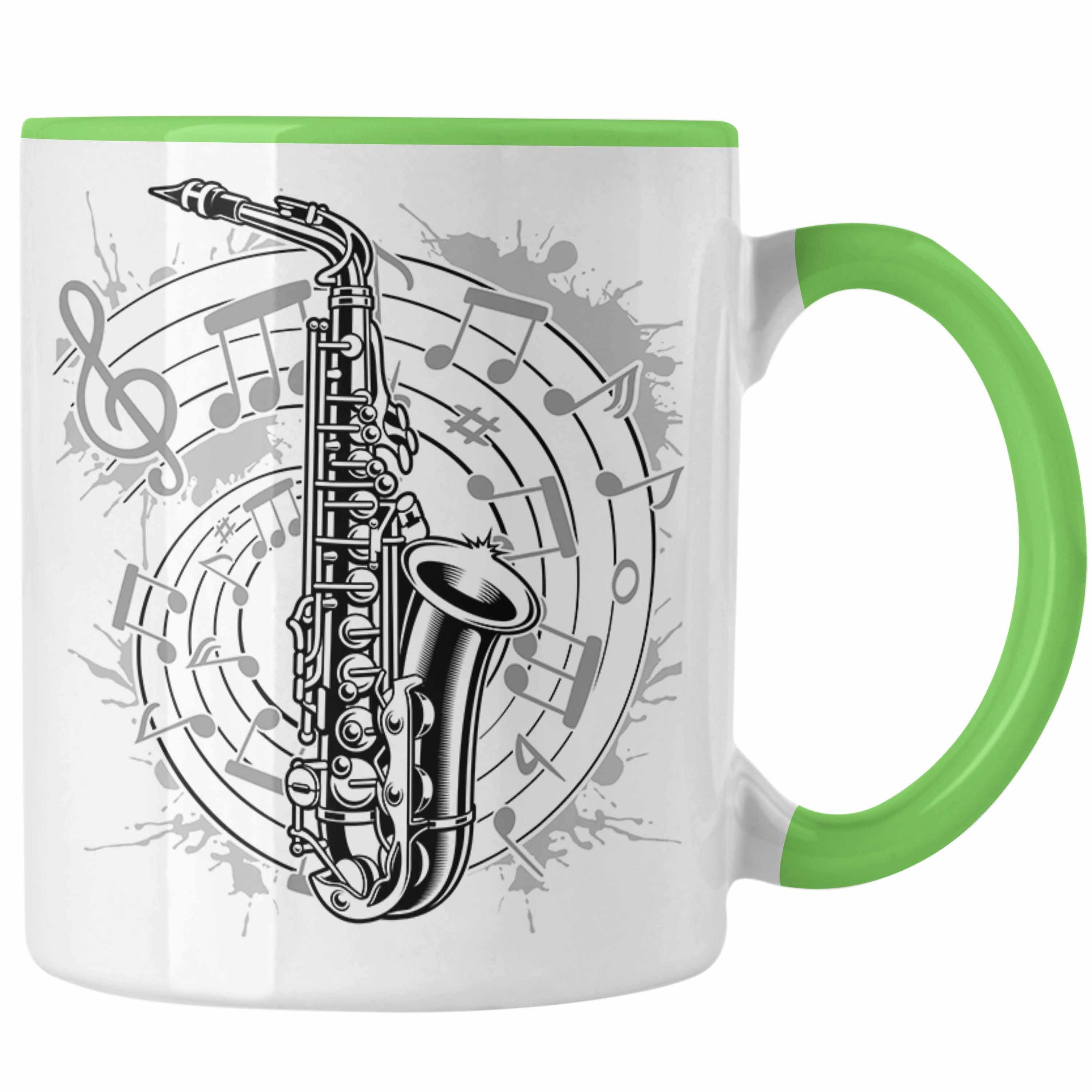 Trendation Tasse Saxophon Musik Noten Jazz Musikinstrument Saxophon-Spieler Tasse Grün