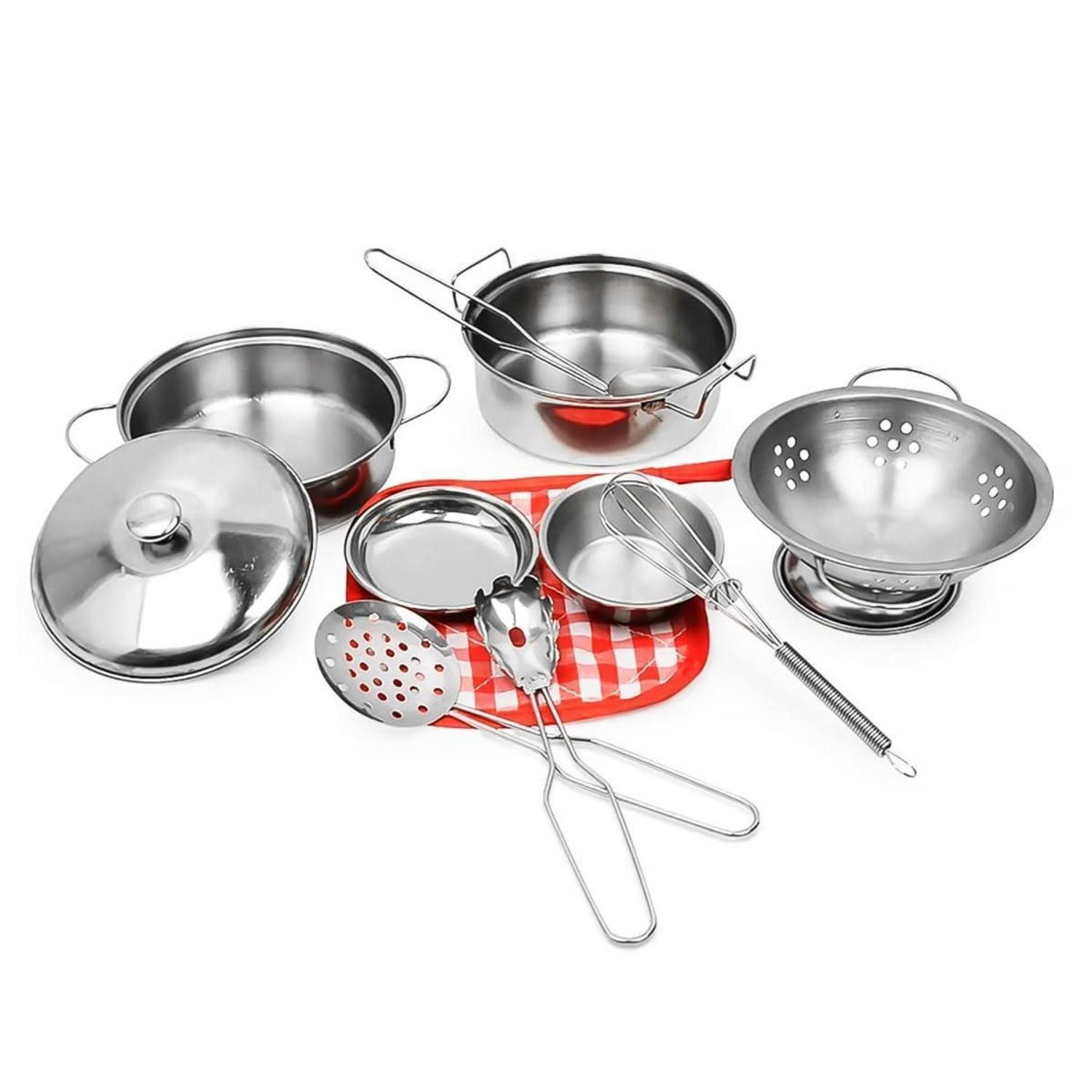 LuxusKollektion Kinder-Küchenset Topf- & Pfannenset Edelstahl 11-tlg. m. Tasche