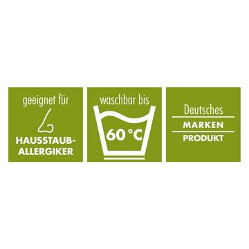 Gänsefederkopfkissen / Gänsedaunenkopfkissen, irisette GREENLINE, Füllung: 85% Gänsefedern und 15% Gänsedaunen, Bezug: aus kontrolliert biologischem Anbau, Seitenschläfer, Rückenschläfer, Bauchschläfer, Stützkraft fest, Zertifizierungen: Downpass, Nomite & OCS 100