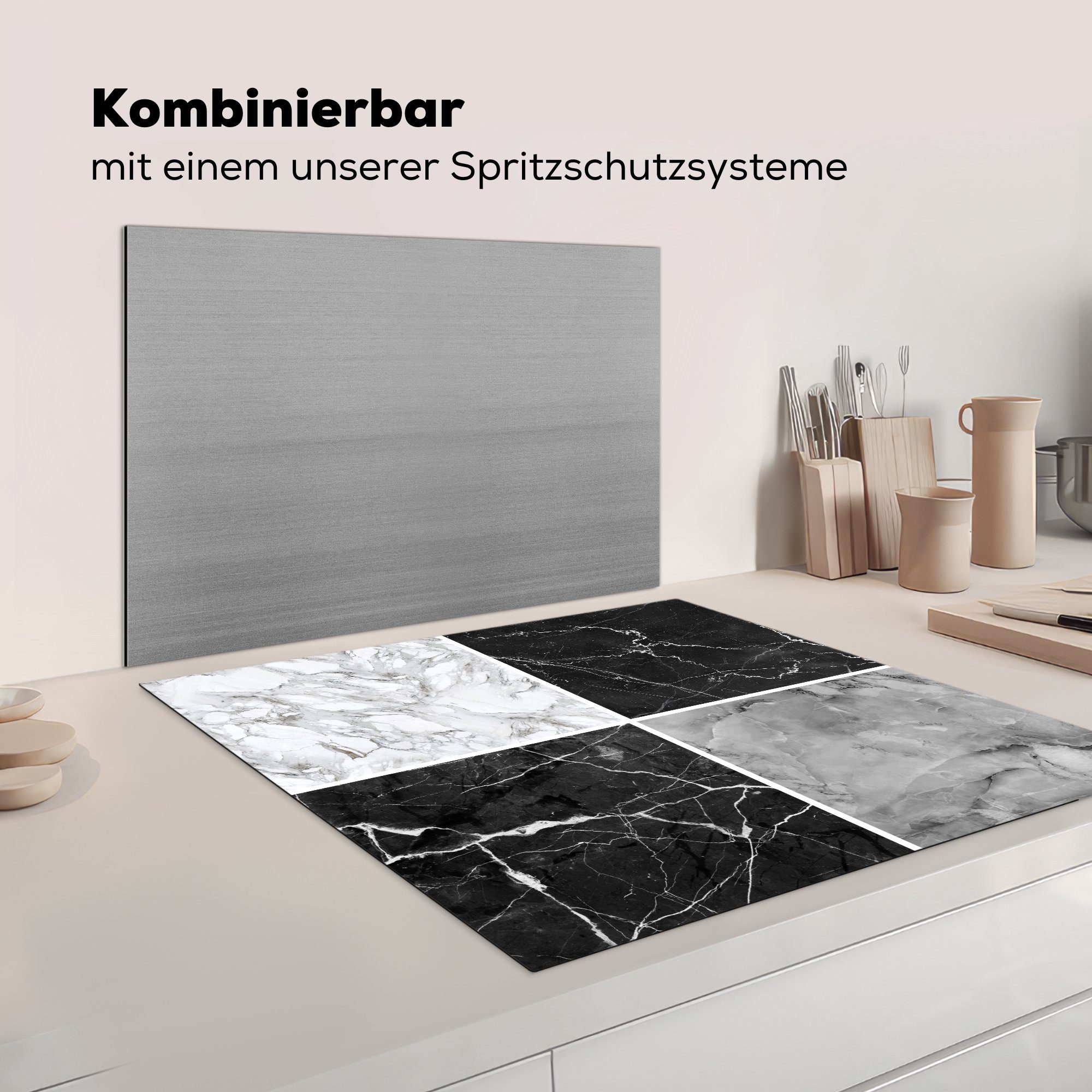 Vinyl, Struktur tlg), cm, 78x78 - (1 Herdblende-/Abdeckplatte Arbeitsplatte für Ceranfeldabdeckung, Marmor MuchoWow küche Abstrakt, -