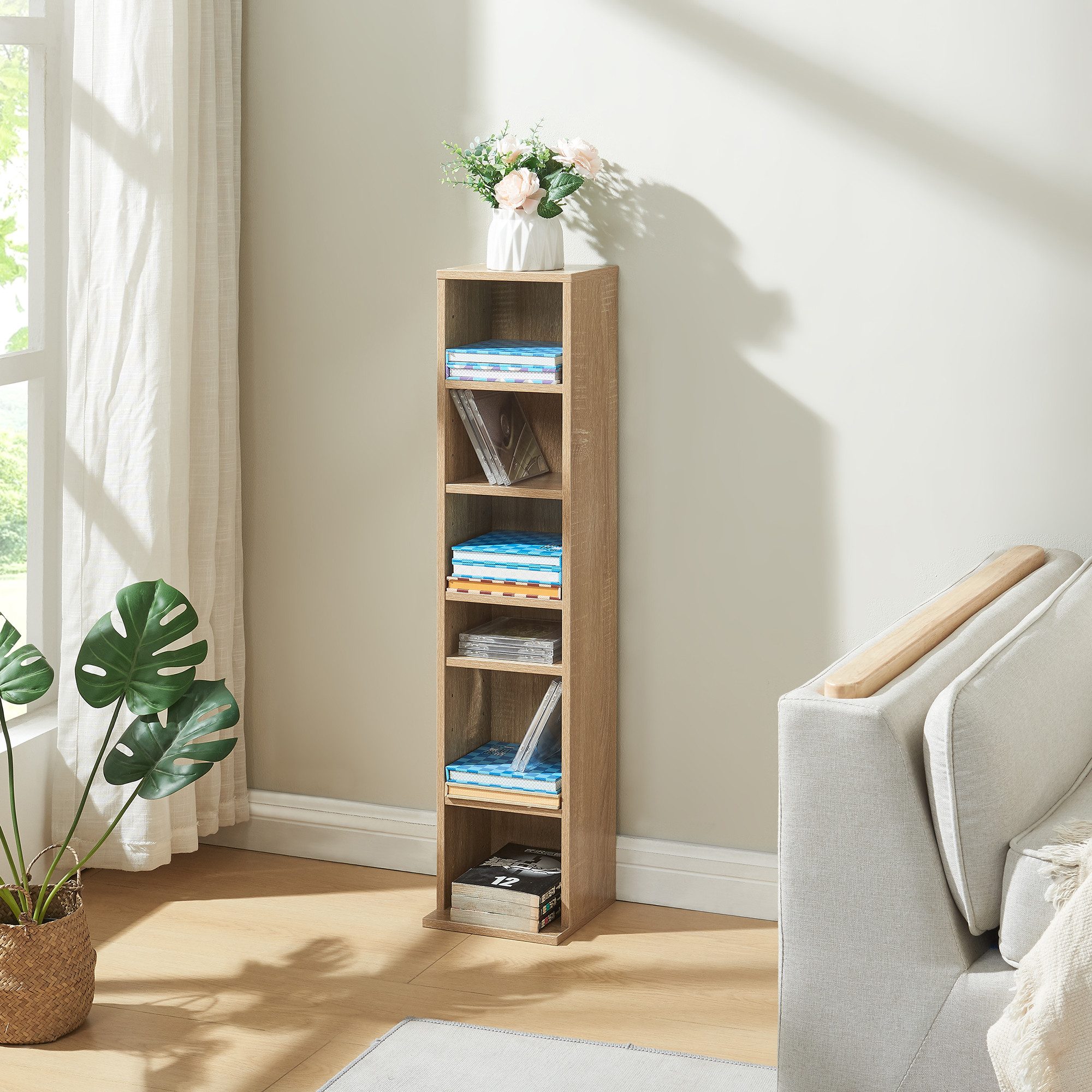 en.casa CD-Regal, »Tynset« 90x20x20 cm Standregal mit 6 Fächern Sonoma-Eich günstig online kaufen