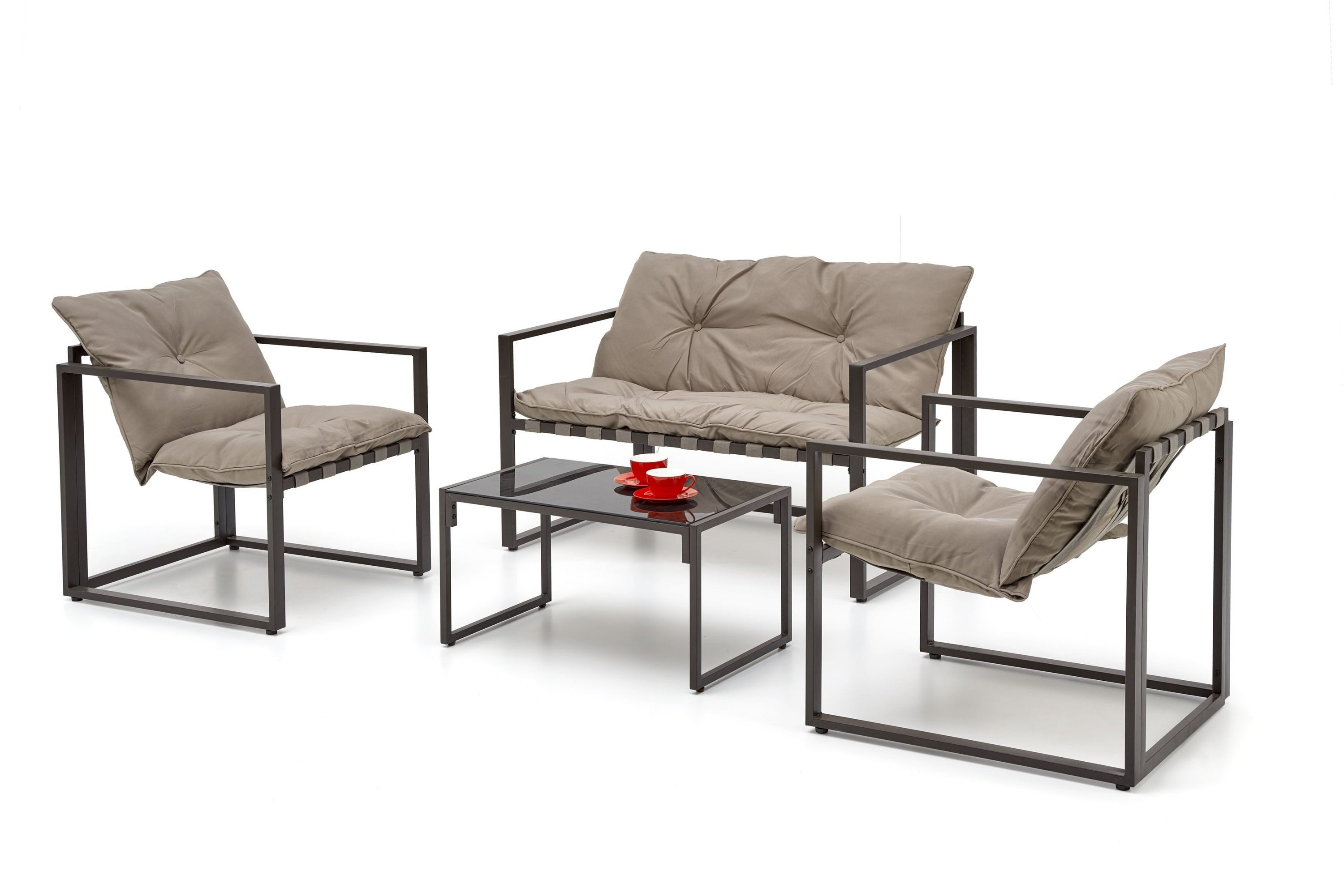 designimpex Couchtisch HGA-111 4-teilig Gartenmöbel Set Cappuccino / Dunkelbraun Sofa Tisch, Gartenmöbel, Couchtisch, Terrasse, Balkon, Gartengarnitur, Кресла