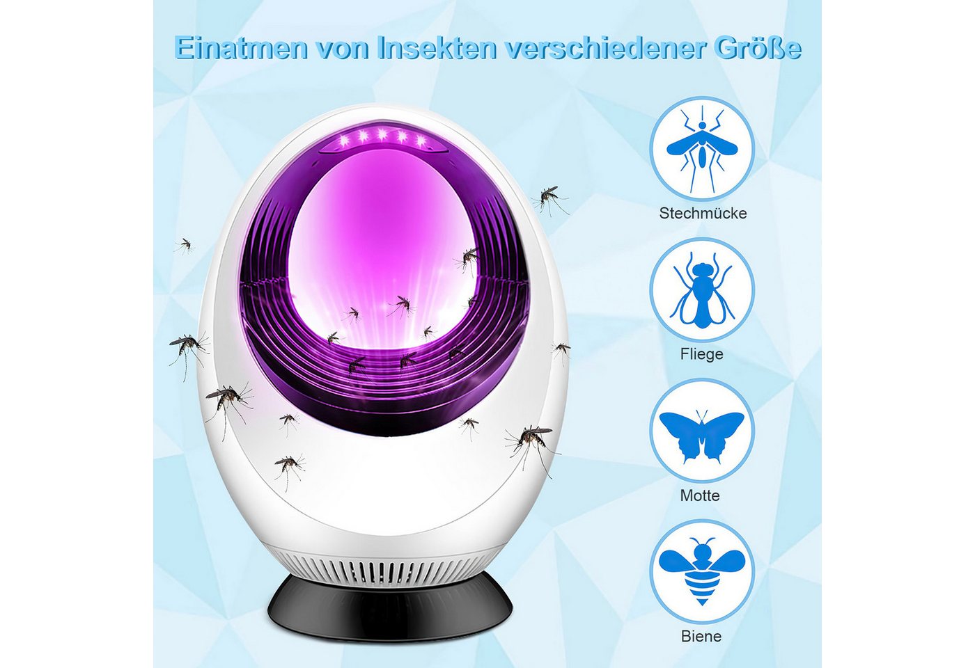 Thumbnail - ZEUOPQ Insektenvernichter Repellent Moskito-Falle 360°UV Mückenlampe Elektrische Repellent-Lampe, mit abnehmbarem Moskit...