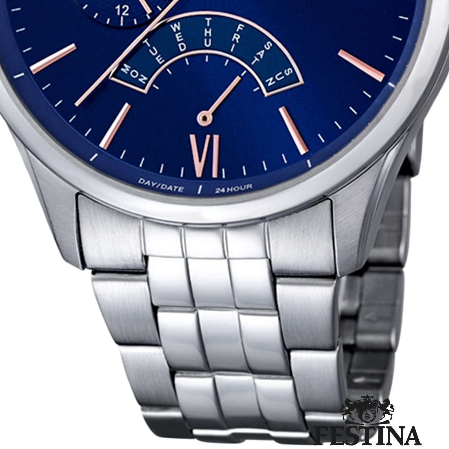 Festina Multifunktionsuhr Festina Herren Uhr F16822/3 Edelstahl, (Analoguhr), Herren Armbanduhr rund, Edelstahlarmband silber