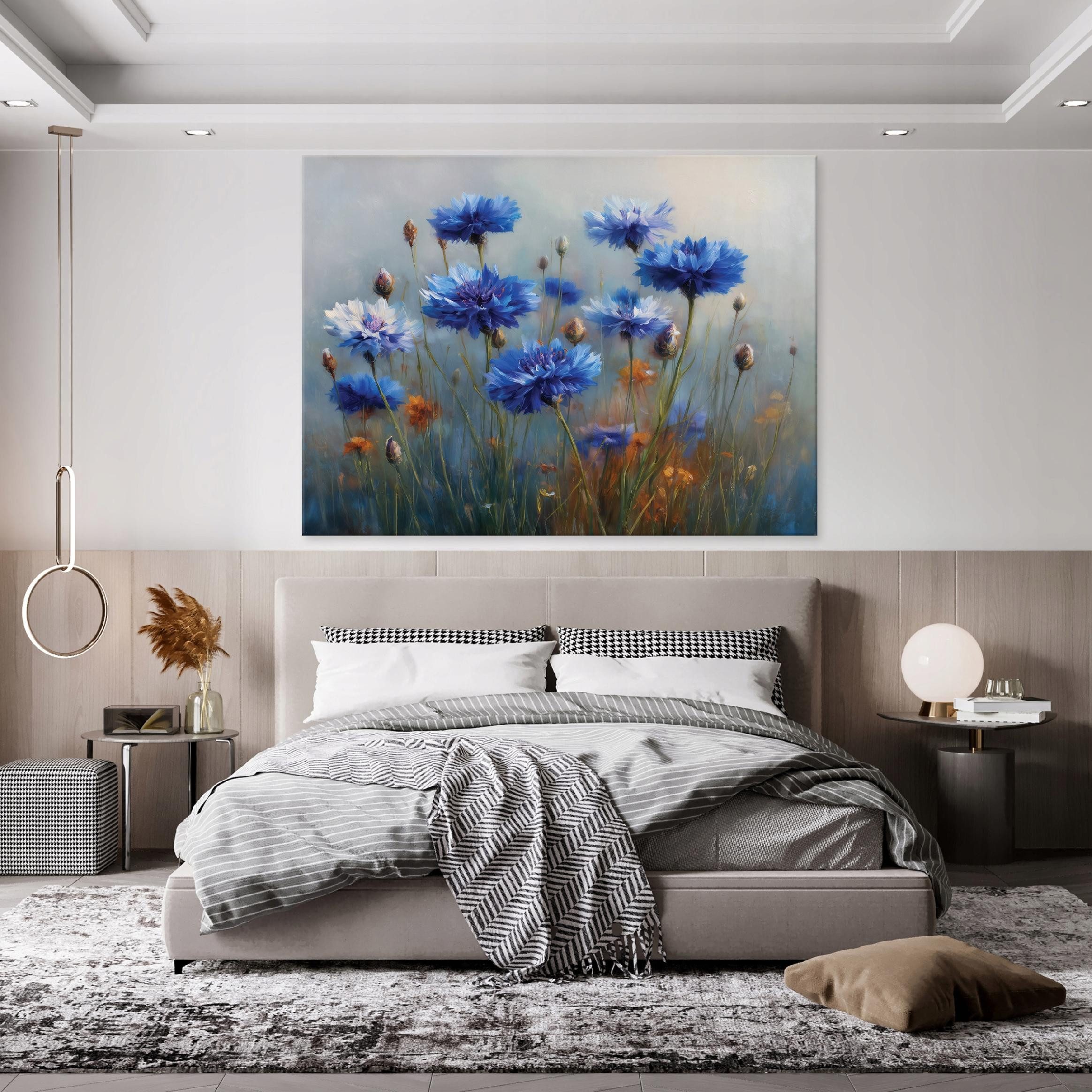 Wallarena Leinwandbild Blumen Beton - Blau - Modern - Wohnzimmer, Blumen, 40x30x2cm