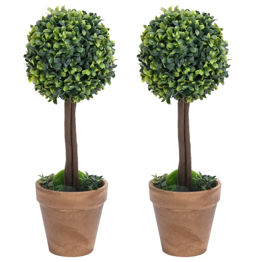Künstliche Zimmerpflanze Künstliche Buchsbäume 2 Stk. mit Topf Kugelform Grün 56 cm