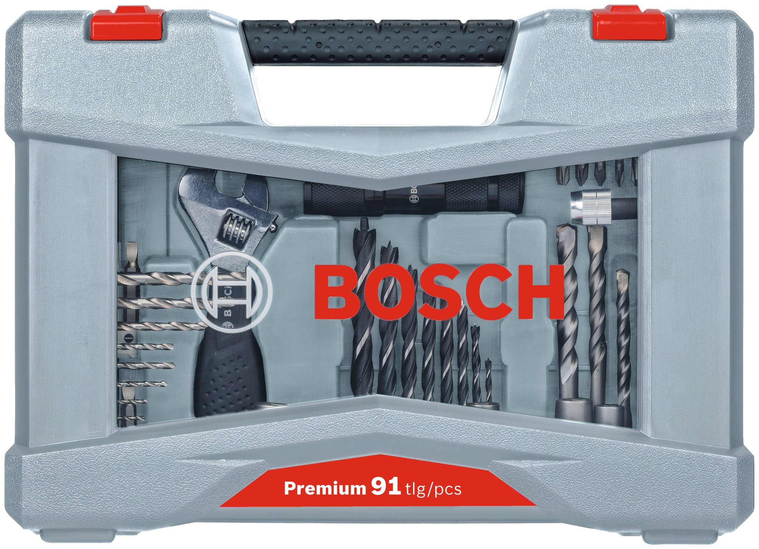 Schrauber-Set Taschenlampe Premium X-Line, Professional mit Bohrersatz Bohrer- und Bosch (91-tlg),