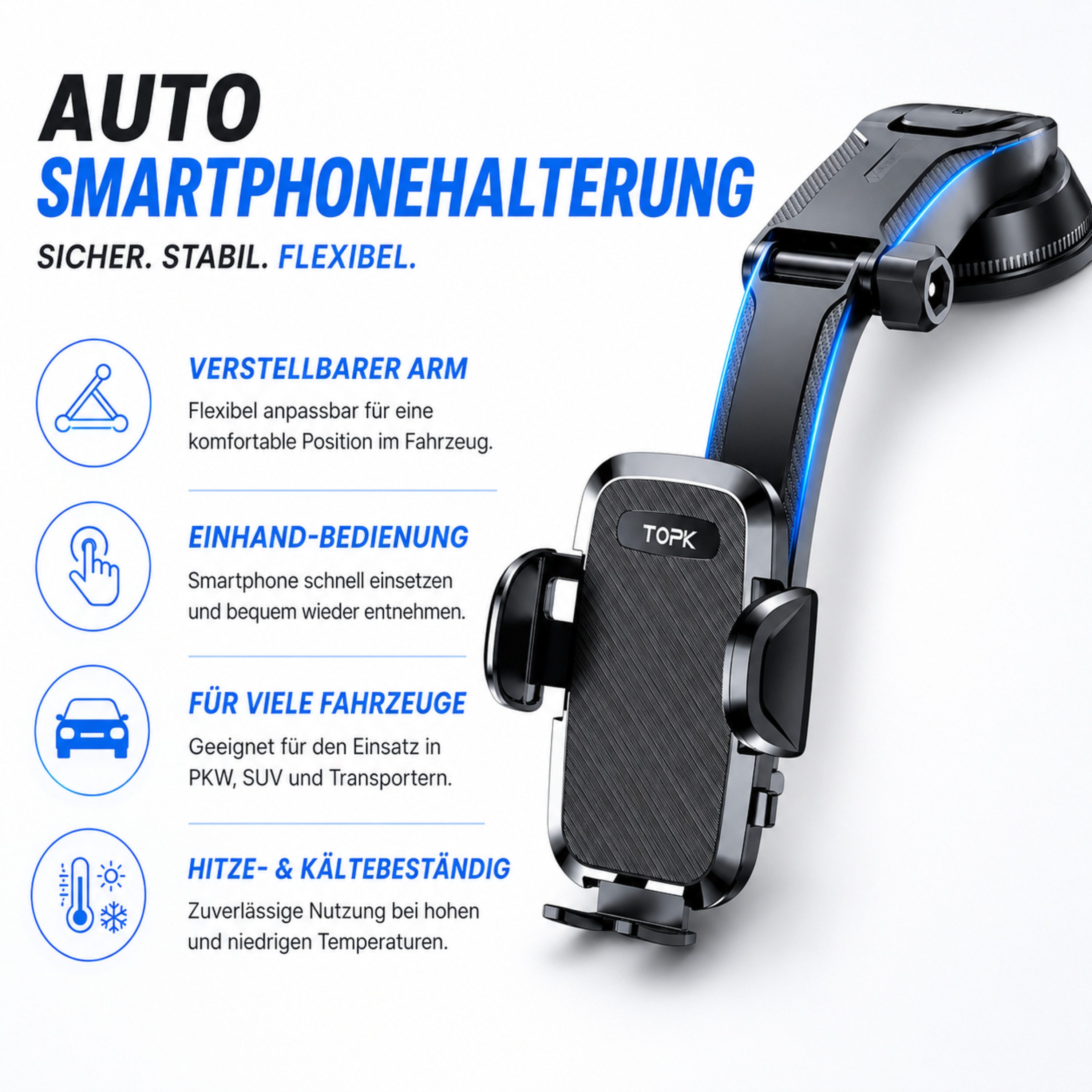 StellarLuma Handy-Halterung Handyhalterung Auto Telefonhalterung Smartphone Halter 360° drehbar, (bis 6,9 Zoll, 360° drehbare und einhändig bedienbare Halterung – Bild 3 von 5