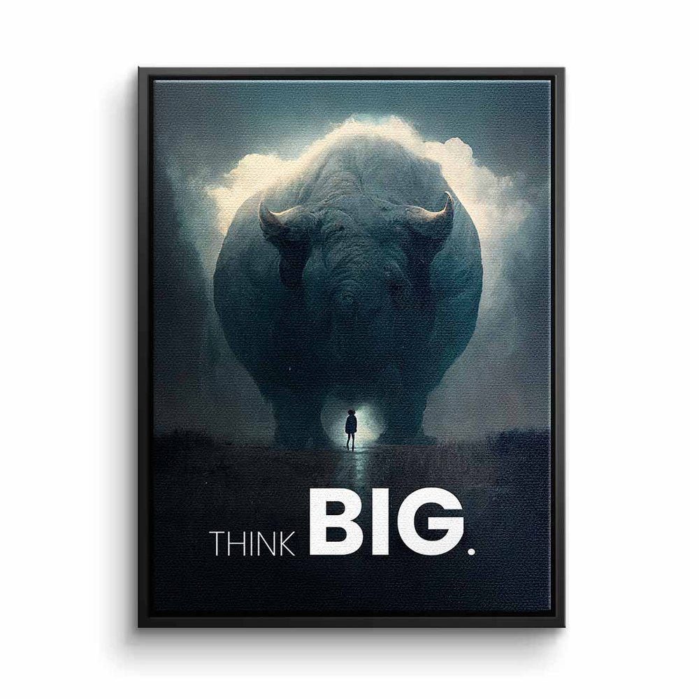 DOTCOMCANVAS® Leinwandbild, Premium Motivationsbild - Think Big Synergy - Nashorn schwarzer Rahmen