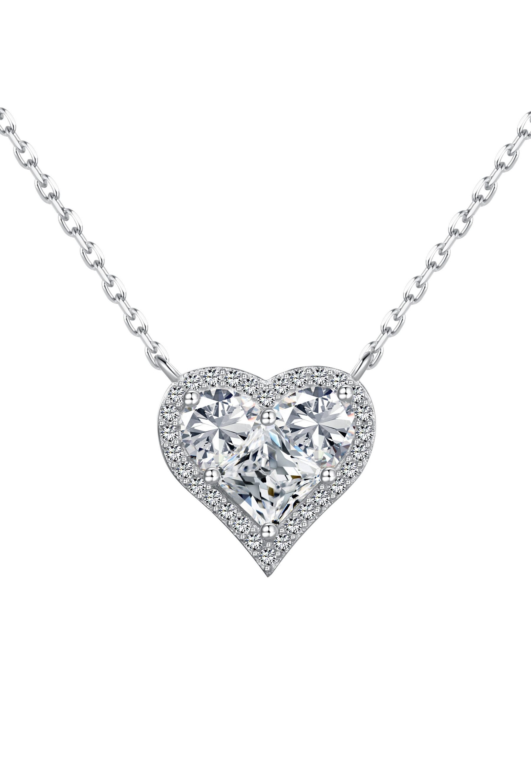 BRELLATO Herzkette Glanz Herz-Anhänger Geschenk-Idee Frau Freundin Mutter (inkl. Geschenk-box, Damen-Schmuck Herzkette mit Zirkon Crystal Liebes-Symbol, 1-tlg., Kette zum Muttertag, Valentinstag, Ostern, Jahrestag, Weihnachten), Herz-Collier, Sterling Silber 925 Weißgold o. Gelb-Gold, Zirkonia