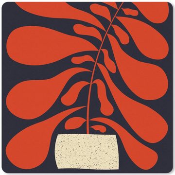 MuchoWow Gaming Mauspad Pflanze - Rot - Abstrakt - Vase (1-St), Mousepad mit Rutschfester Unterseite, Gaming, 40x40 cm, XXL, Großes