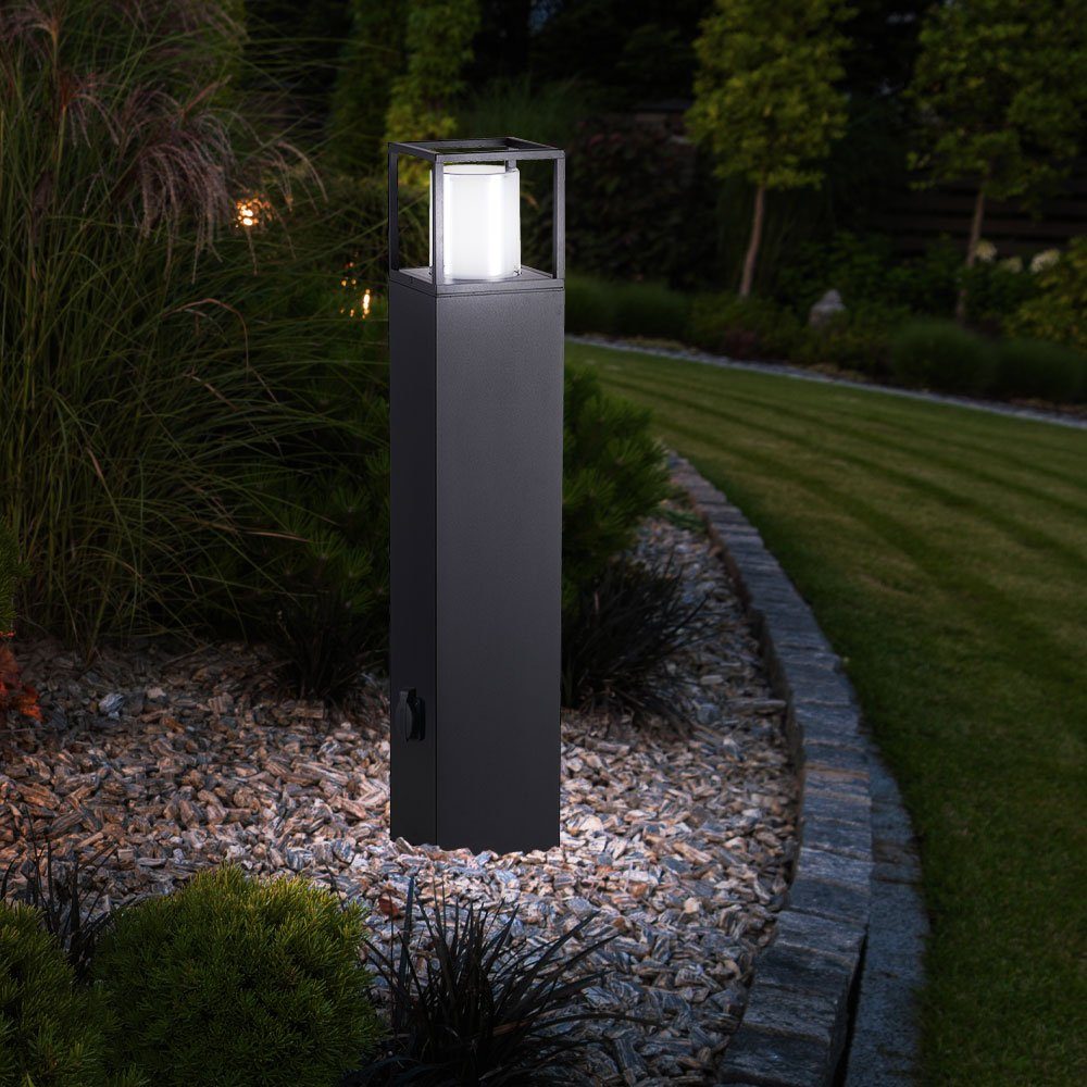 WOFI LED Außen-Stehlampe, Leuchtmittel inklusive, Warmweiß, LED Sockelleuchte Gartenlampe Wegeleuchte Außenstehlampe mit Steckdose