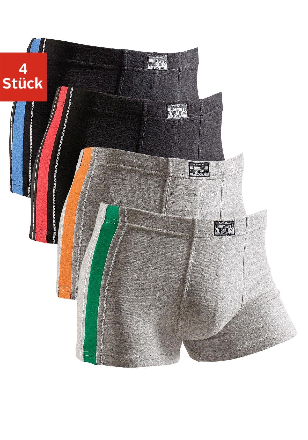 AUTHENTIC UNDERWEAR Boxer (Packung, 4-St) Streifen mit grau-meliert, schwarz, seitlich kontrastfarbigen grau-meliert, schwarz