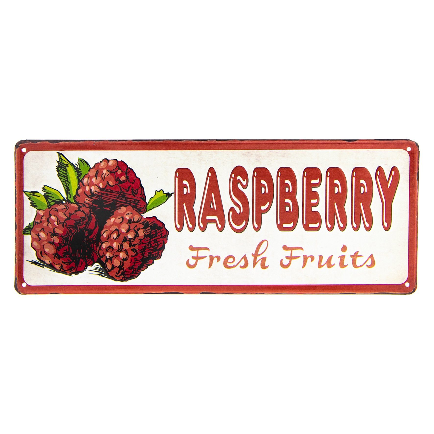 Clayre & Eef Wandbild, Früchte, Grosses Retro Vintage Metallschild mit Fruechtehinweis RASPBERRY