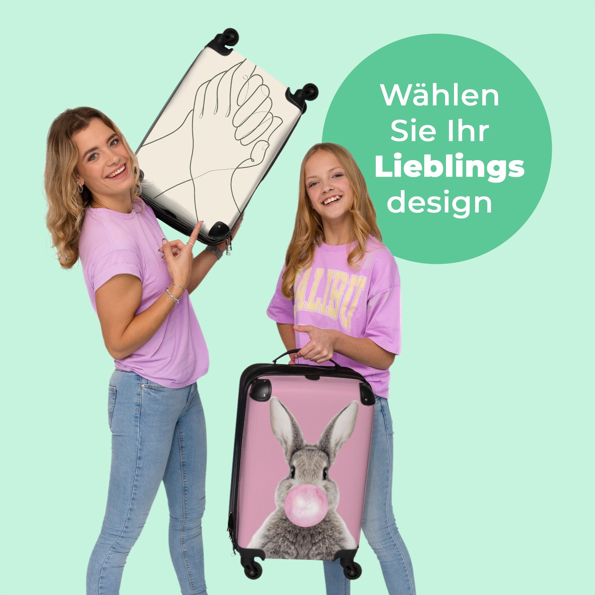 Handgepäckkoffer Hände Trolley NoBoringSuitcases.com© Strichzeichnung 55x35x20cm 4 mit Rollen, Schwarz Reisekoffer 4 Handgepäck Grün, Cabin - Kleine - Rollen - - Rollkoffer