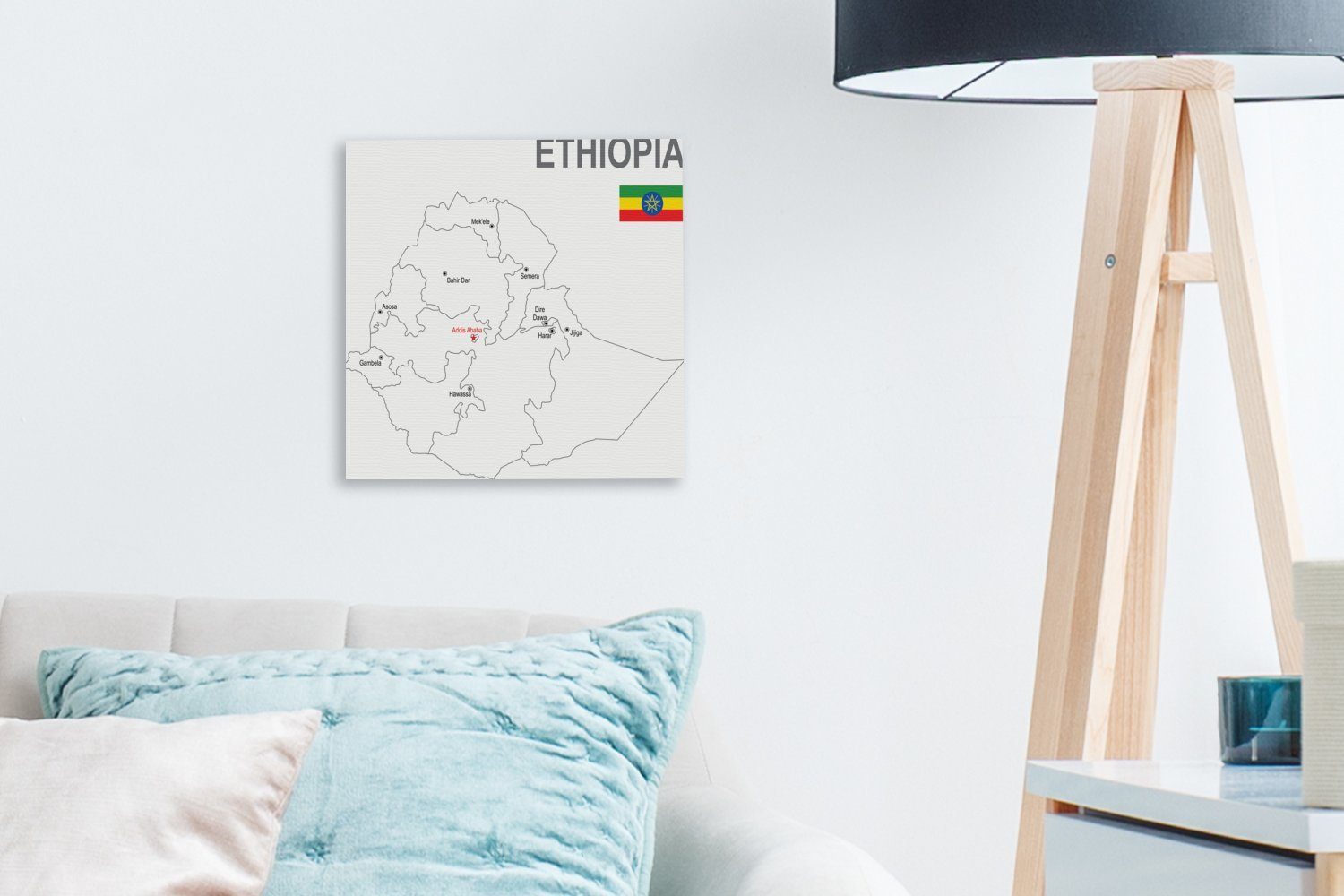 OneMillionCanvasses® Leinwandbild Illustration der Karte Bilder Wohnzimmer St), Schlafzimmer (1 Leinwand für von Äthiopien
