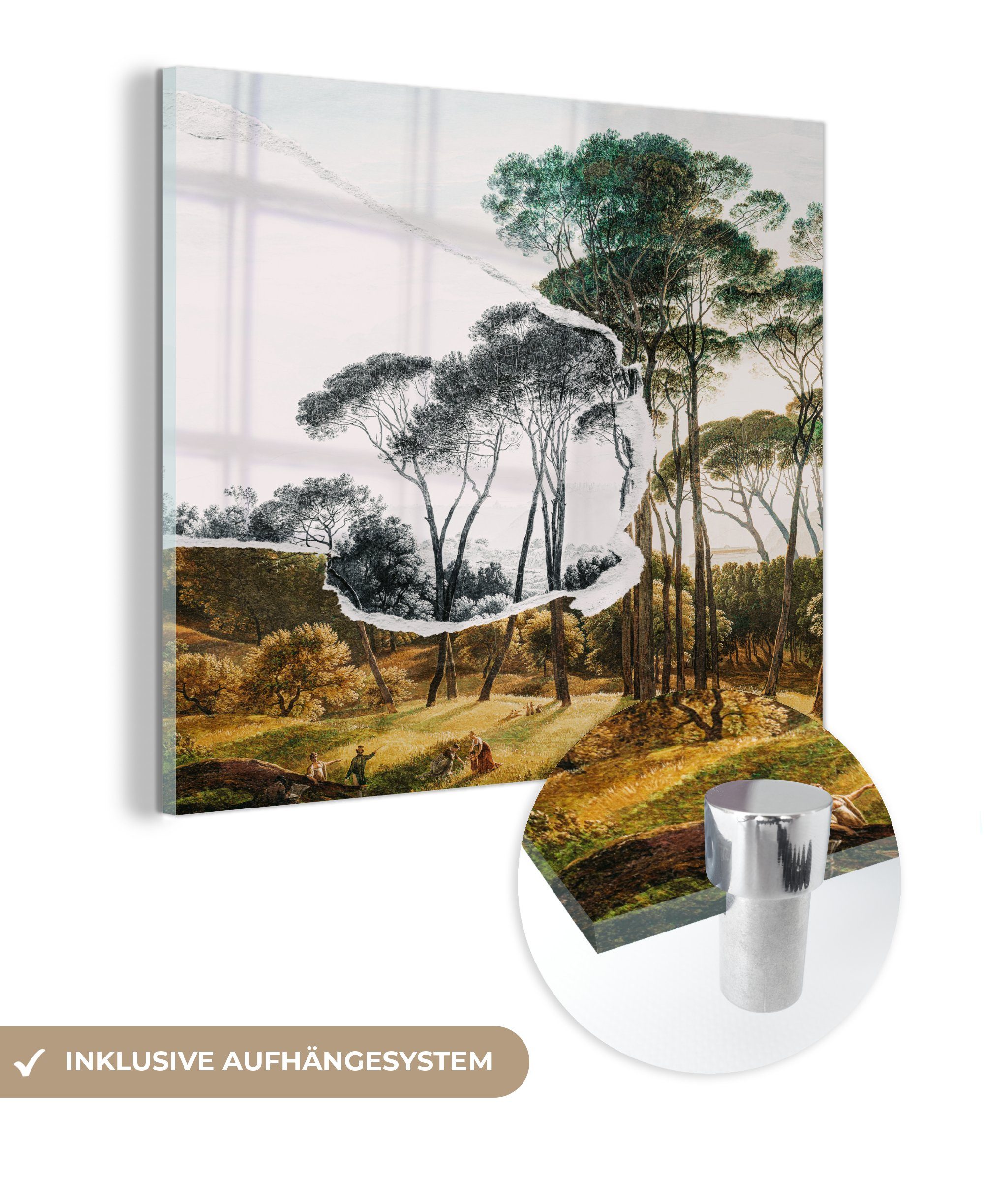 MuchoWow Acrylglasbild Italienische Landschaft Schirmkiefern - Kunst - Hendrik Voogd -, (1 St), Glasbilder - Bilder auf Glas Wandbild - Foto auf Glas - Wanddekoration bunt